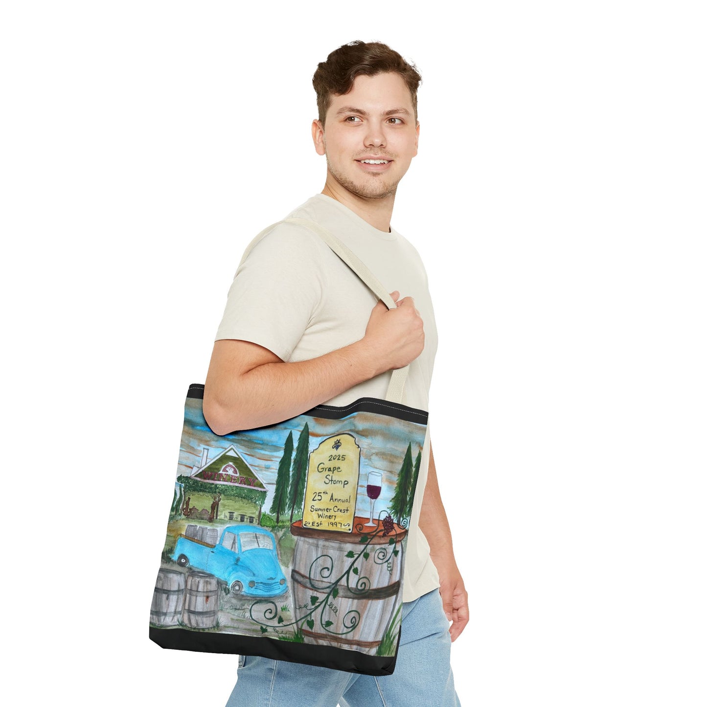 Sumner Crest Winery 25th Annual Grape Stomp is Charming Vineyard Tote Bag, Wine Lover Gift, Travel Bag, Grocery Tote, Eco-Friendly Shopping, Artisan Artwork