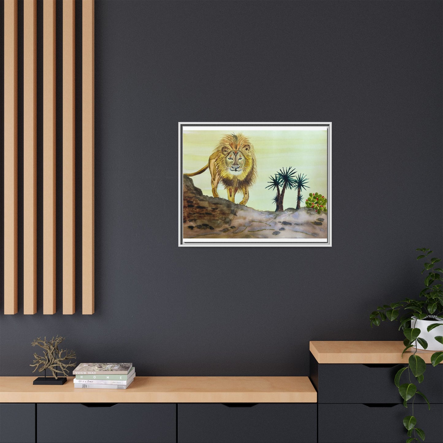 Lion Matte Canvas, Framed (Multi-color)