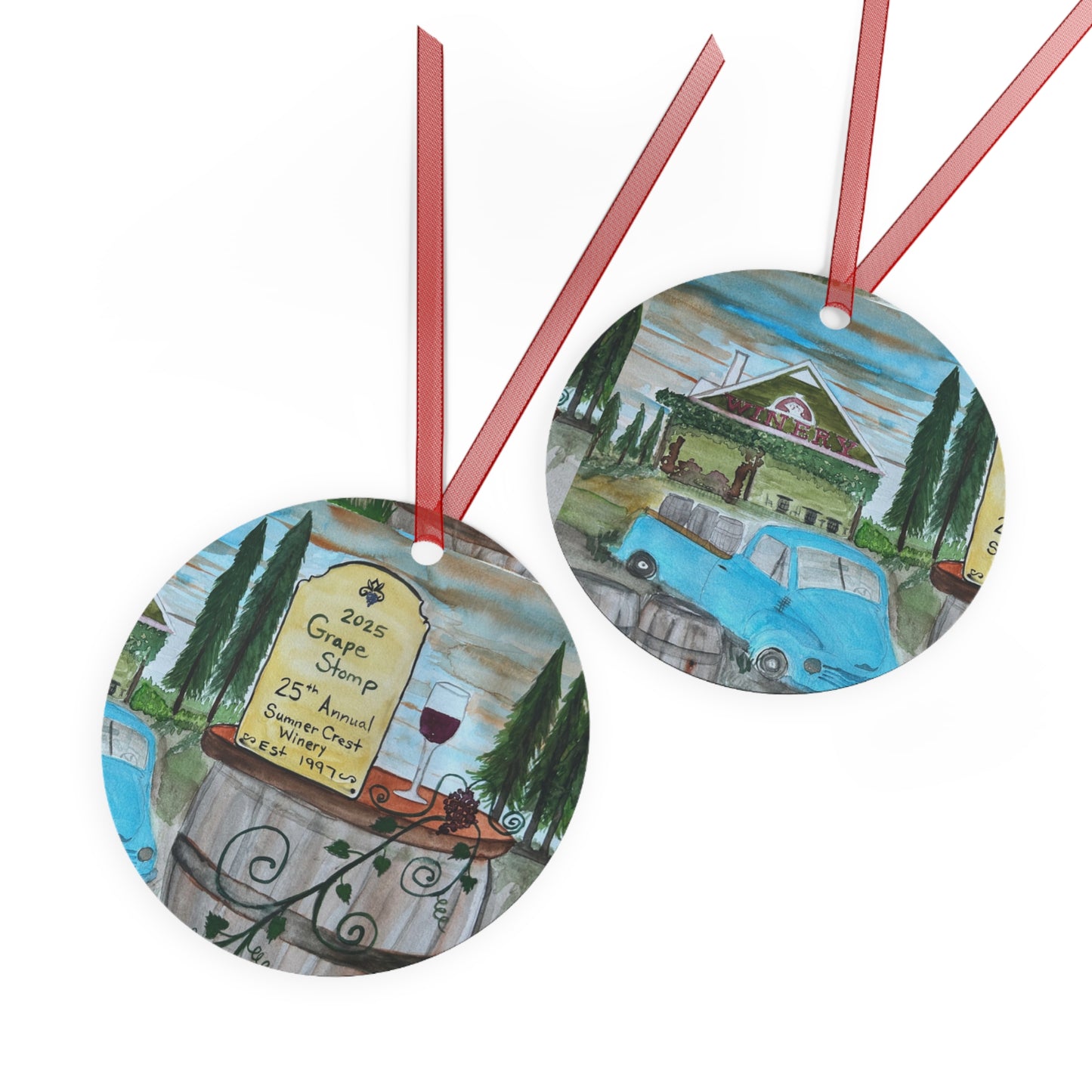 "Sumner Crest Winery" 25th Annual Grape Stomp's Charming Metal Ornaments for Wine Lovers, Personalized Holiday Decor, Unique Gift for Christmas, Rustic Home Decor, Winery Gifts