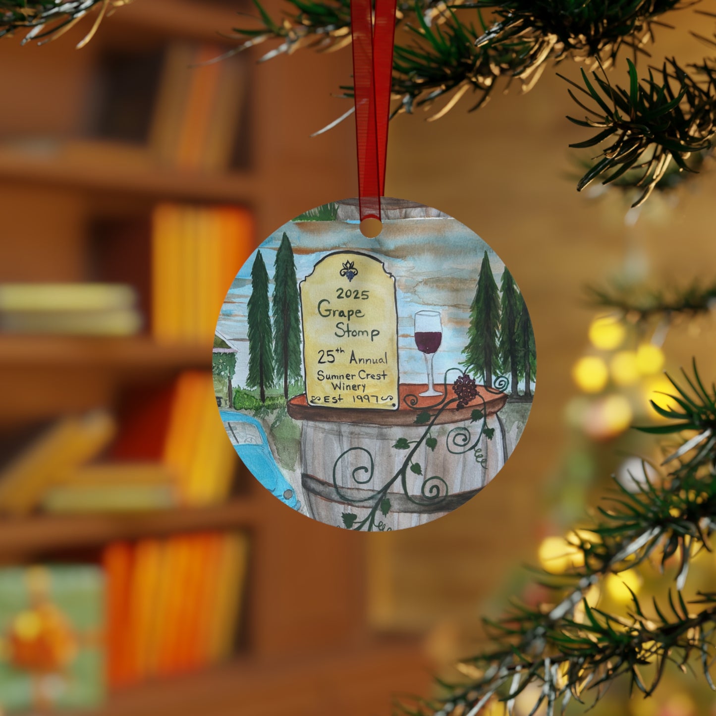 "Sumner Crest Winery" 25th Annual Grape Stomp's Charming Metal Ornaments for Wine Lovers, Personalized Holiday Decor, Unique Gift for Christmas, Rustic Home Decor, Winery Gifts