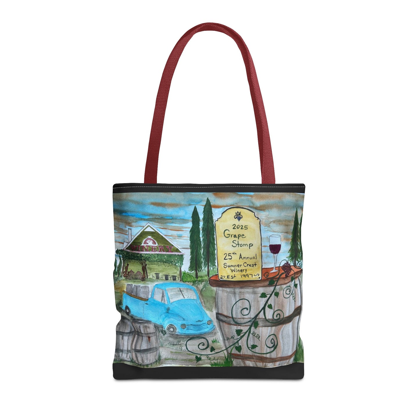 Sumner Crest Winery 25th Annual Grape Stomp is Charming Vineyard Tote Bag, Wine Lover Gift, Travel Bag, Grocery Tote, Eco-Friendly Shopping, Artisan Artwork