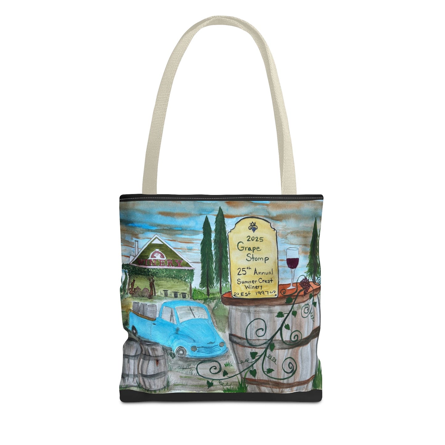Sumner Crest Winery 25th Annual Grape Stomp is Charming Vineyard Tote Bag, Wine Lover Gift, Travel Bag, Grocery Tote, Eco-Friendly Shopping, Artisan Artwork