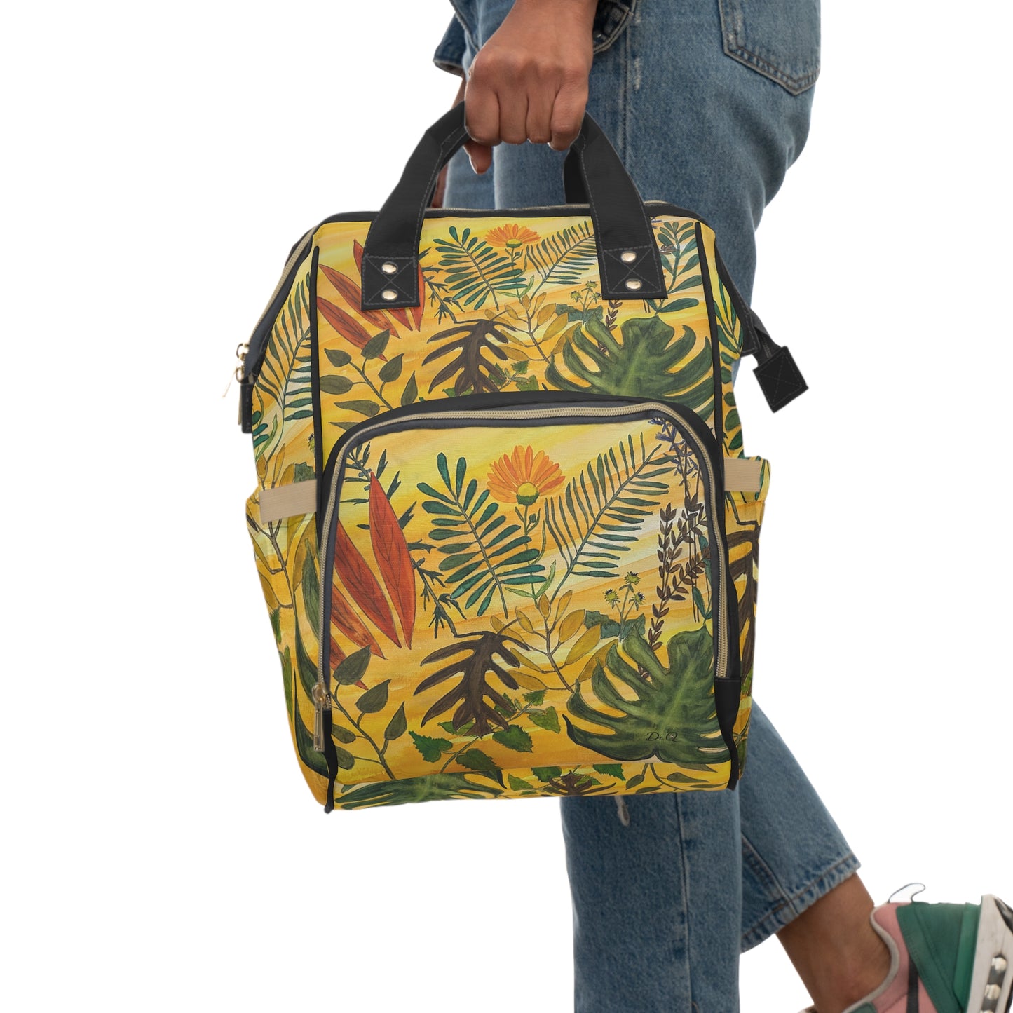 Tropical Floral Diaper Backpack — Yellow Jungle Baby Changing Bag