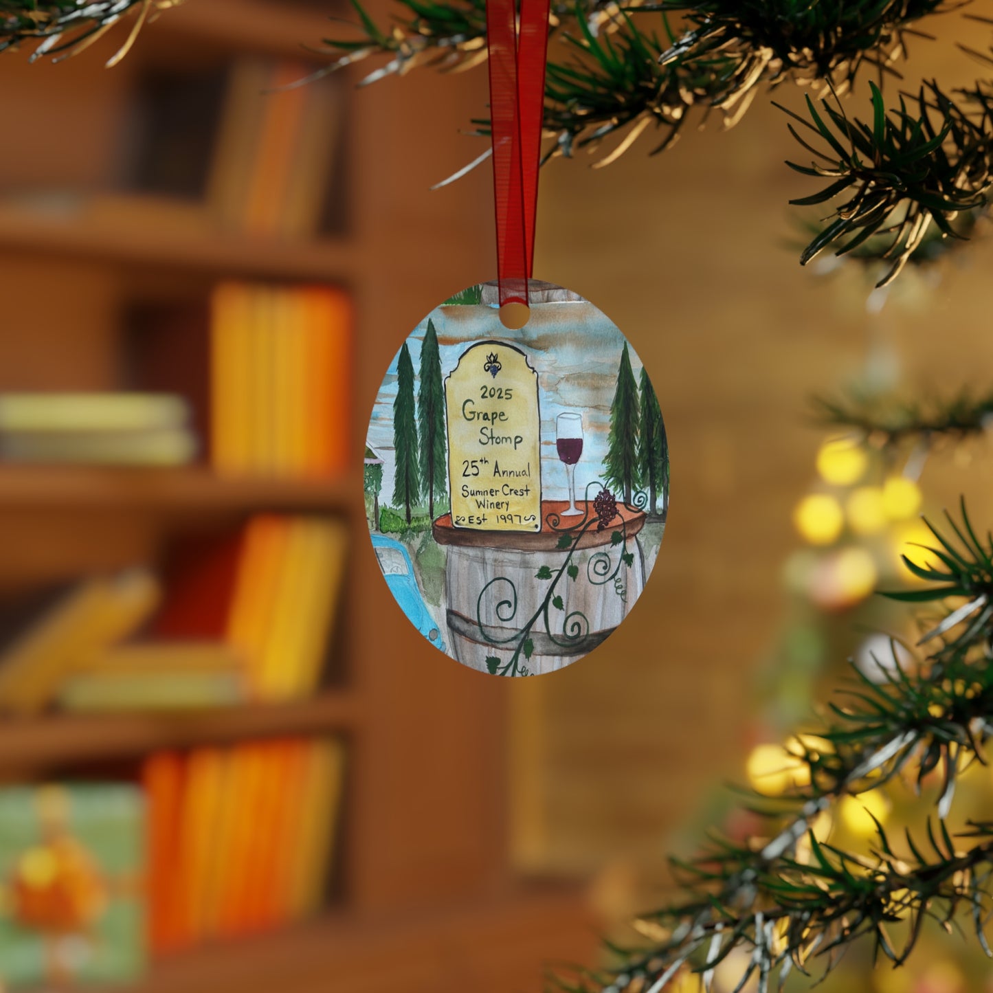 "Sumner Crest Winery" 25th Annual Grape Stomp's Charming Metal Ornaments for Wine Lovers, Personalized Holiday Decor, Unique Gift for Christmas, Rustic Home Decor, Winery Gifts