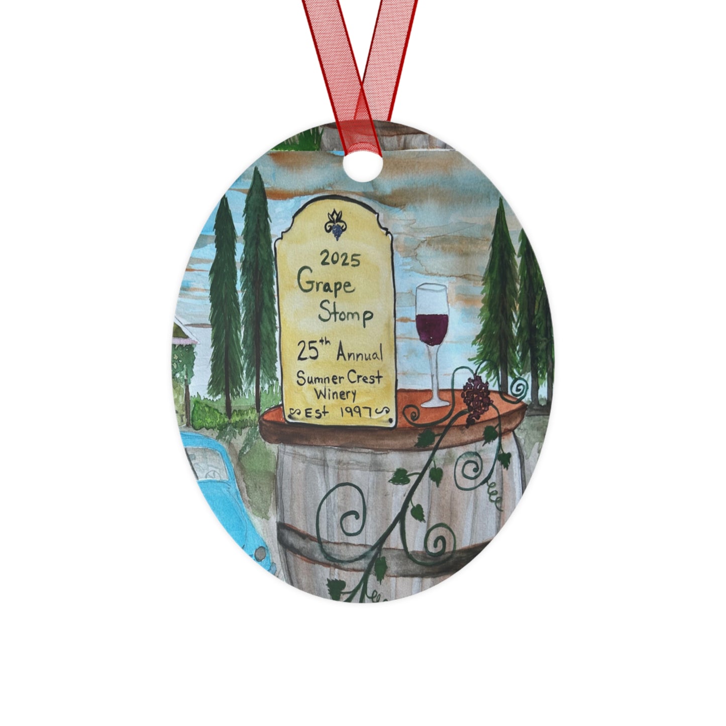 "Sumner Crest Winery" 25th Annual Grape Stomp's Charming Metal Ornaments for Wine Lovers, Personalized Holiday Decor, Unique Gift for Christmas, Rustic Home Decor, Winery Gifts
