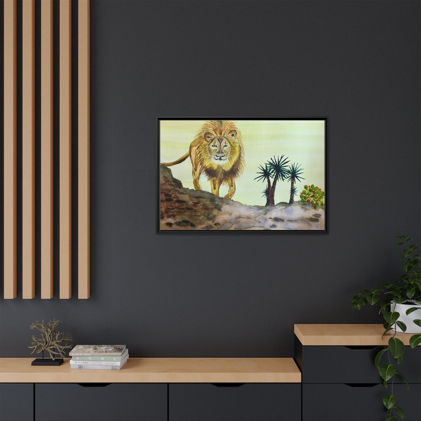 Lion Matte Canvas, Framed (Multi-color)
