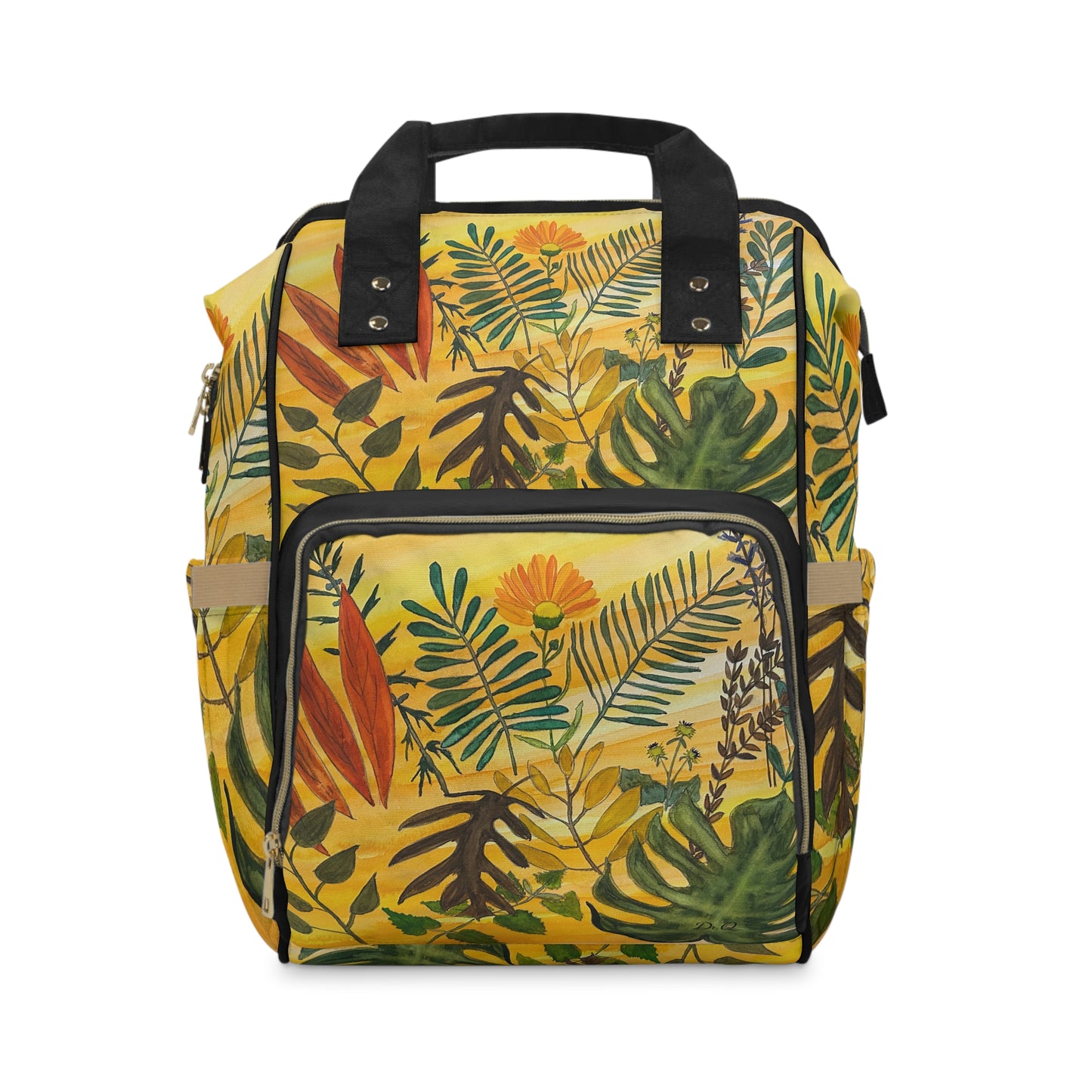 Diaper Backpack – Multifunctional Floral Leaf Print Baby Bag (Water-Resistant, Changing Pad, Stroller Straps)