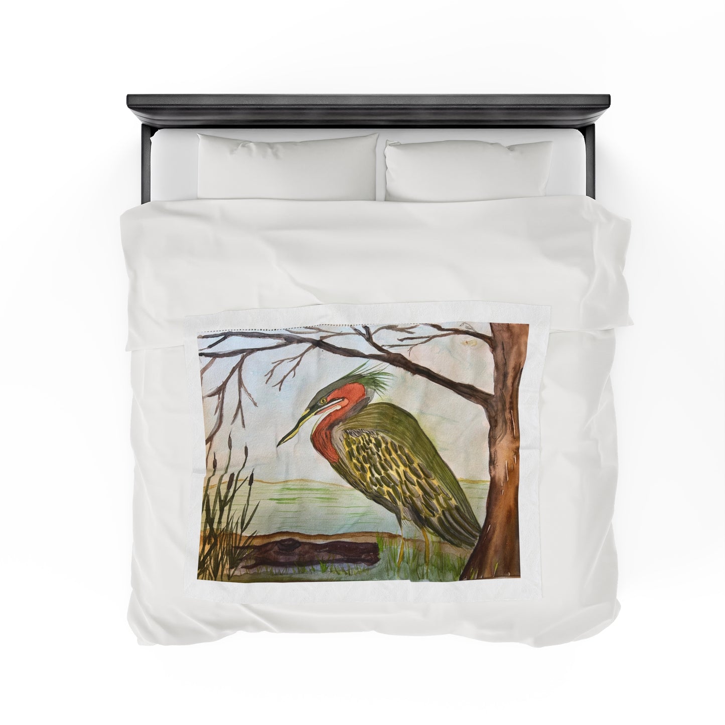 Green Heron Velveteen Plush Blanket