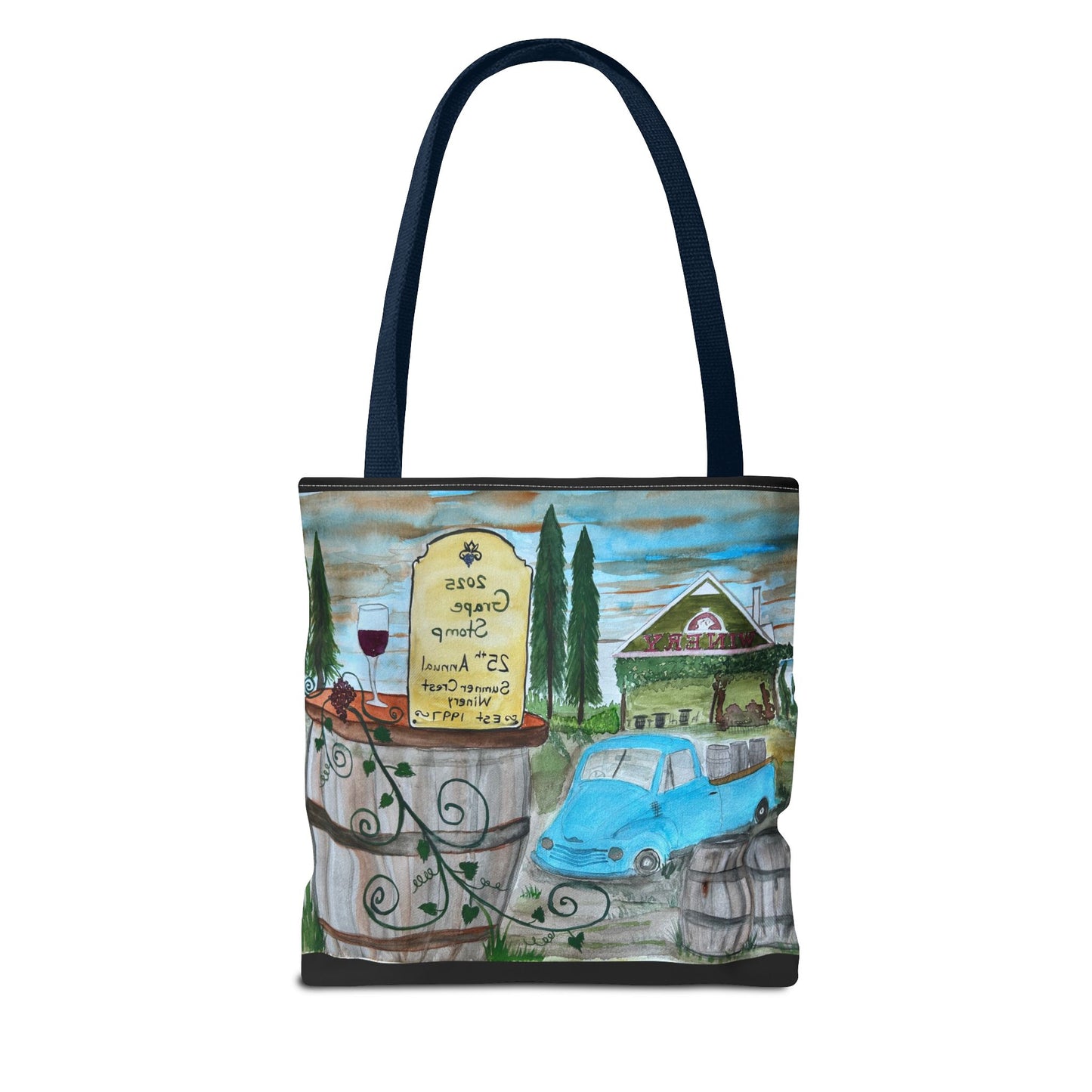 Sumner Crest Winery 25th Annual Grape Stomp is Charming Vineyard Tote Bag, Wine Lover Gift, Travel Bag, Grocery Tote, Eco-Friendly Shopping, Artisan Artwork
