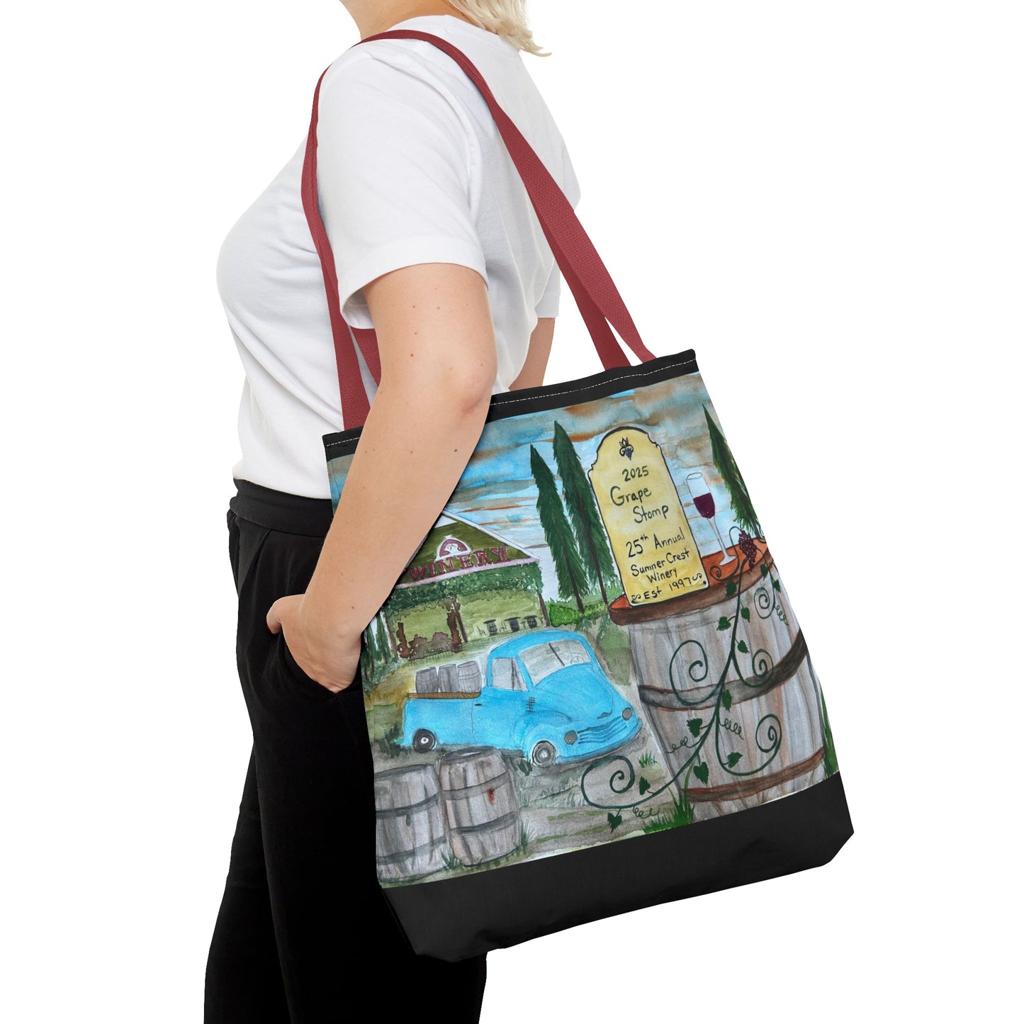 Sumner Crest Winery 25th Annual Grape Stomp is Charming Vineyard Tote Bag, Wine Lover Gift, Travel Bag, Grocery Tote, Eco-Friendly Shopping, Artisan Artwork