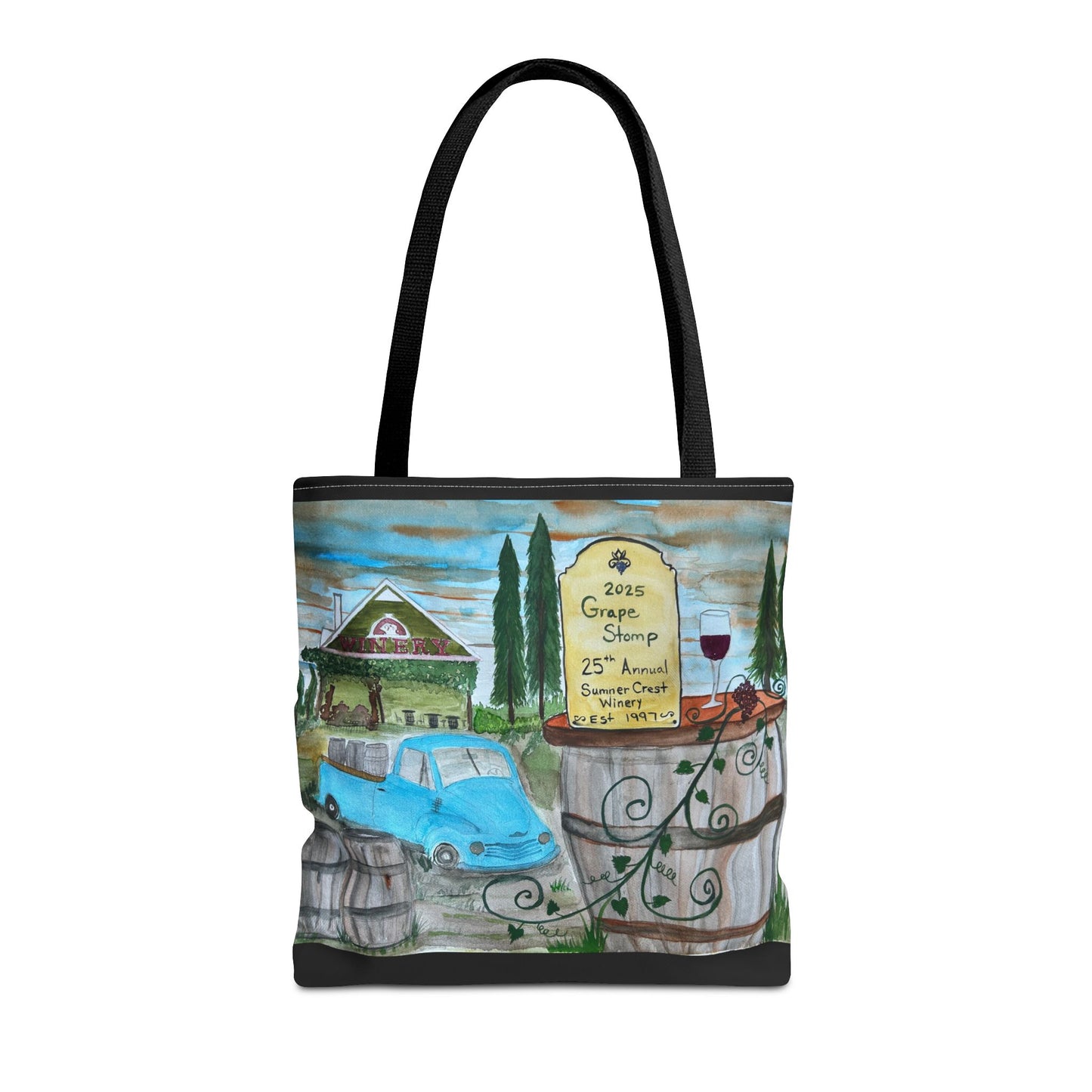 Sumner Crest Winery 25th Annual Grape Stomp is Charming Vineyard Tote Bag, Wine Lover Gift, Travel Bag, Grocery Tote, Eco-Friendly Shopping, Artisan Artwork