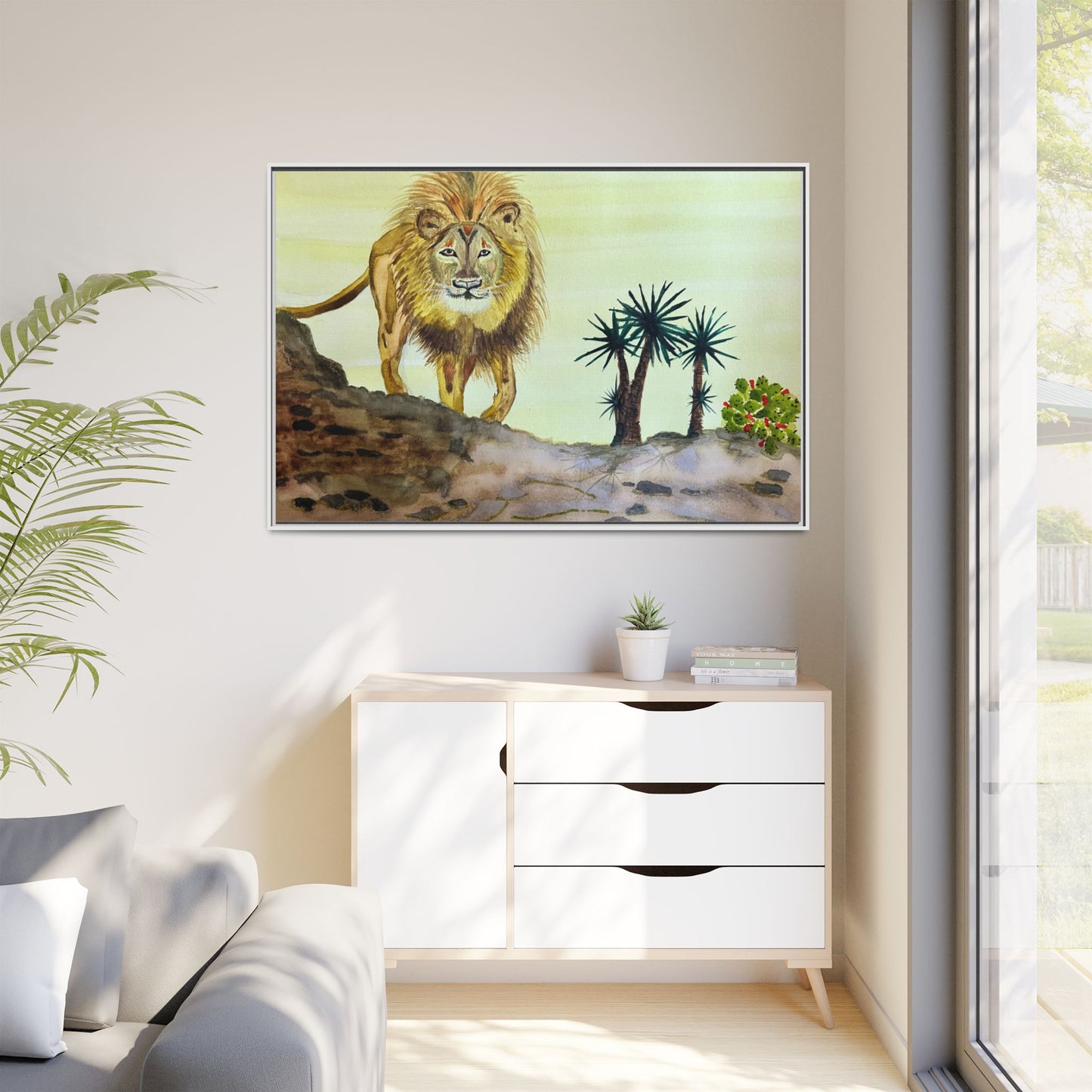 Lion Matte Canvas, Framed (Multi-color)