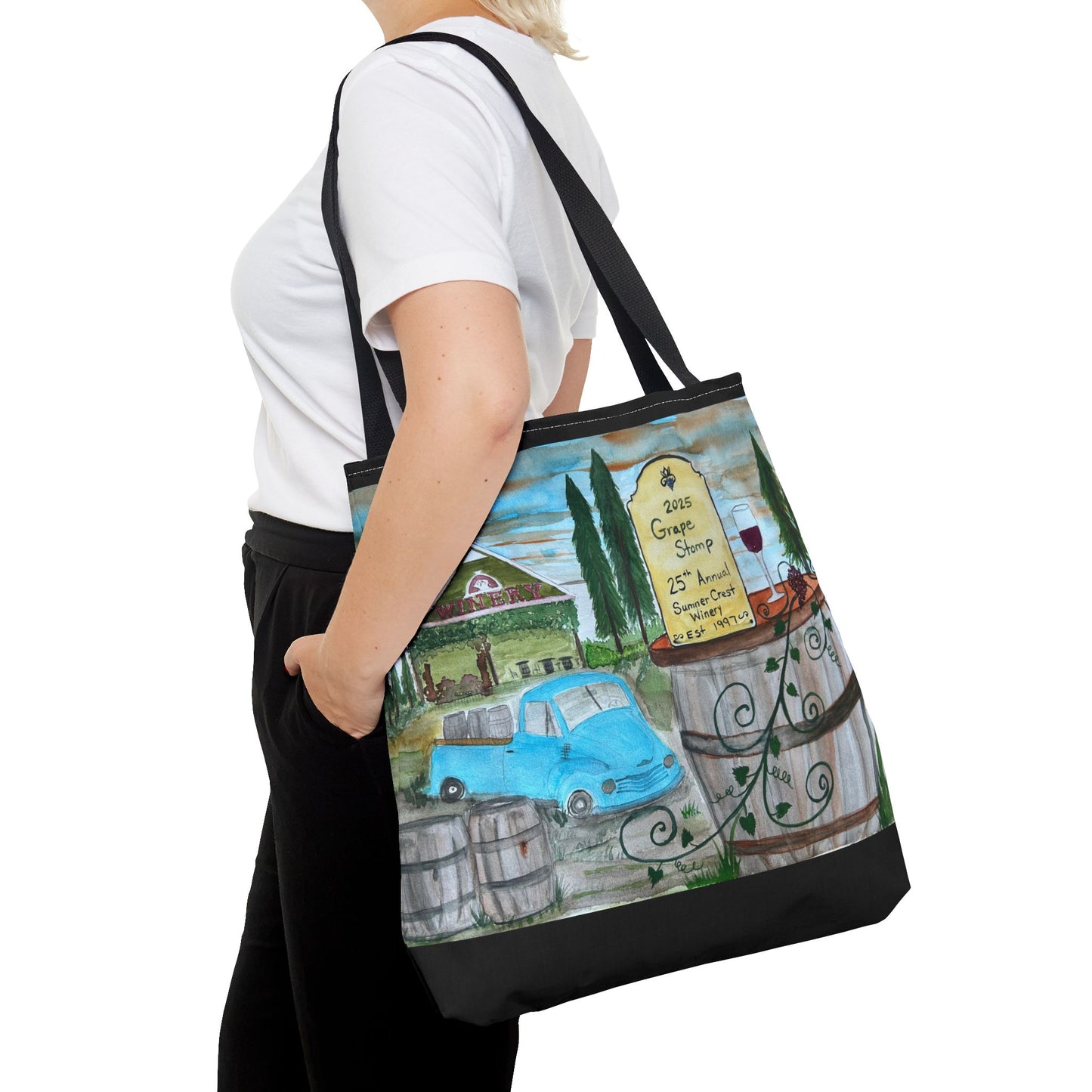 Sumner Crest Winery 25th Annual Grape Stomp is Charming Vineyard Tote Bag, Wine Lover Gift, Travel Bag, Grocery Tote, Eco-Friendly Shopping, Artisan Artwork
