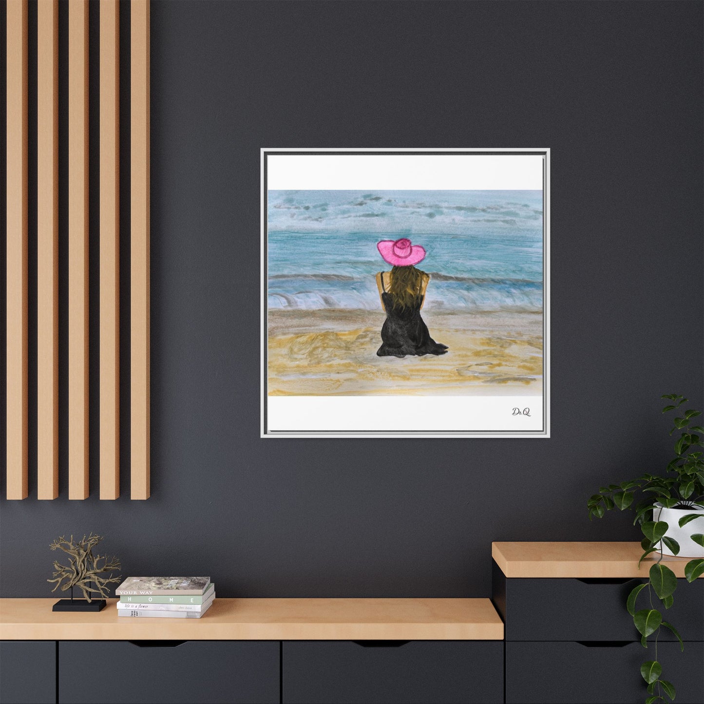 "For Shore" Beachside Lady Pink Floppy Hat - Seascape Wall Art