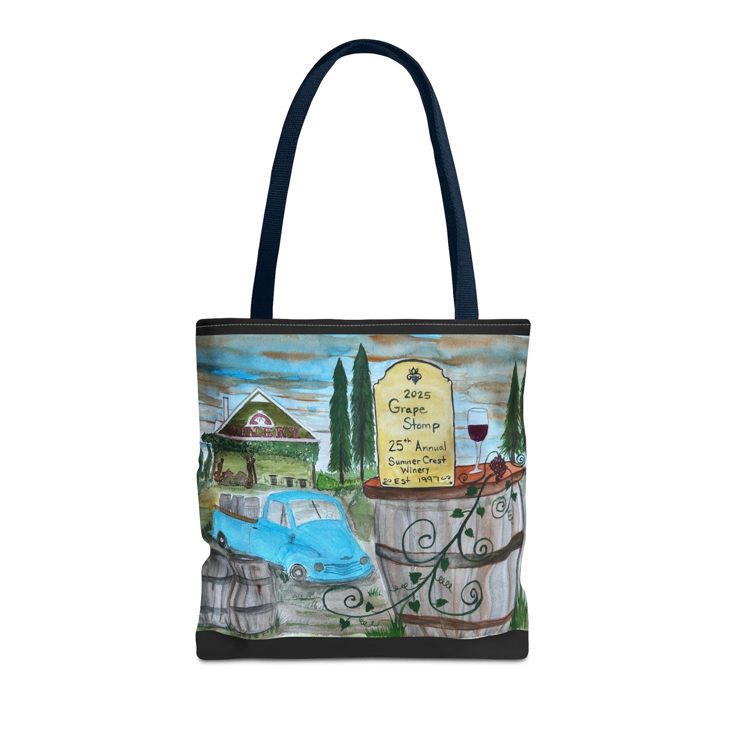 Sumner Crest Winery 25th Annual Grape Stomp is Charming Vineyard Tote Bag, Wine Lover Gift, Travel Bag, Grocery Tote, Eco-Friendly Shopping, Artisan Artwork