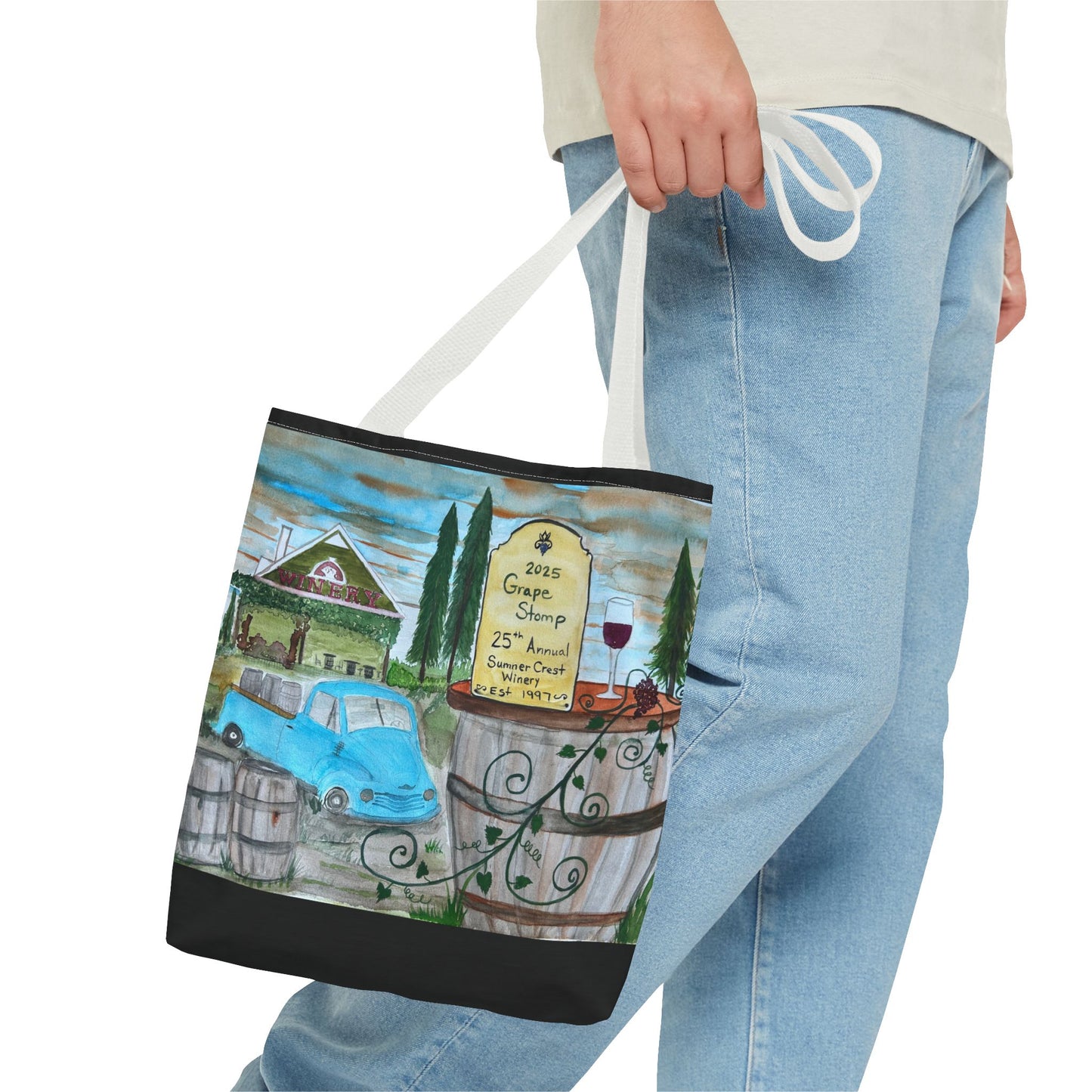 Sumner Crest Winery 25th Annual Grape Stomp is Charming Vineyard Tote Bag, Wine Lover Gift, Travel Bag, Grocery Tote, Eco-Friendly Shopping, Artisan Artwork