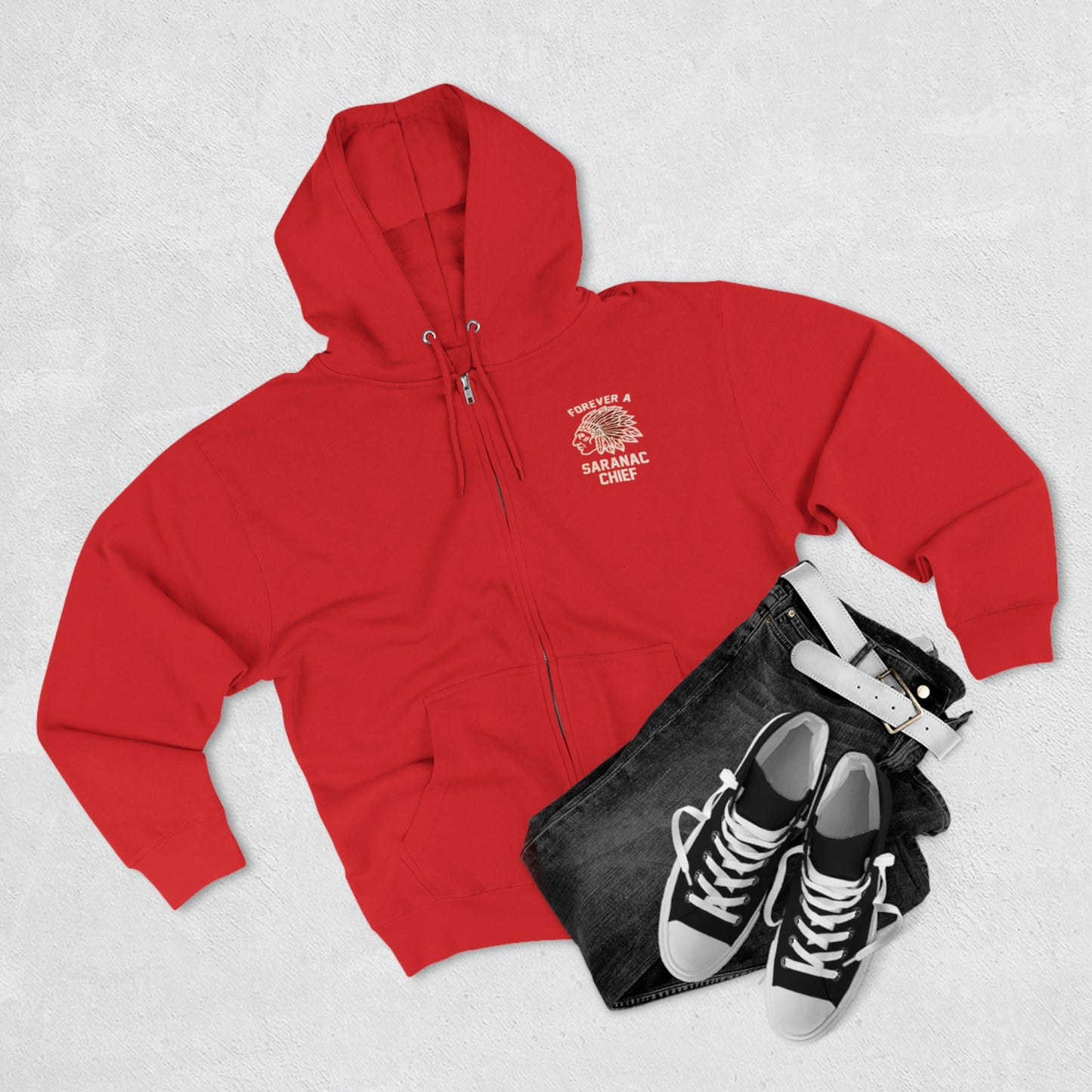 Forever a Saranac Chief Unisex Zip Hoodie - front only