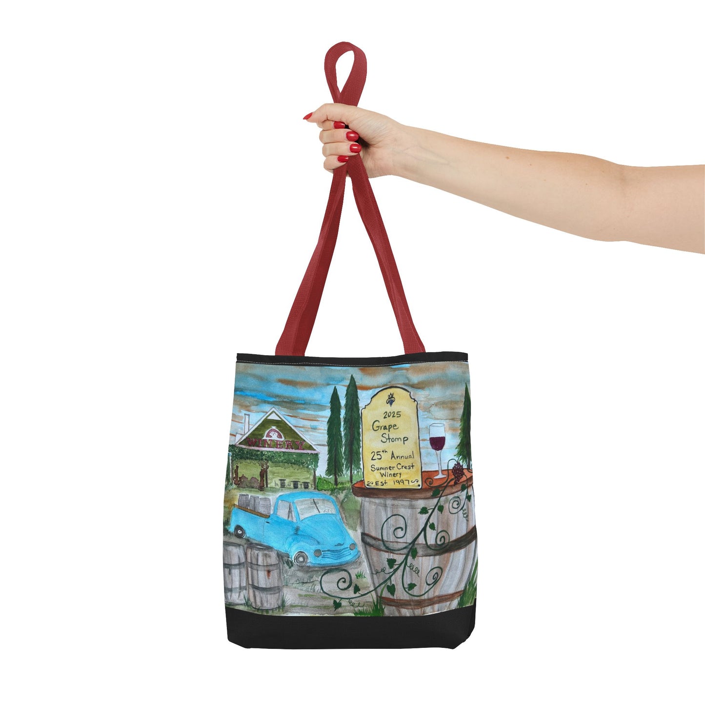 Sumner Crest Winery 25th Annual Grape Stomp is Charming Vineyard Tote Bag, Wine Lover Gift, Travel Bag, Grocery Tote, Eco-Friendly Shopping, Artisan Artwork