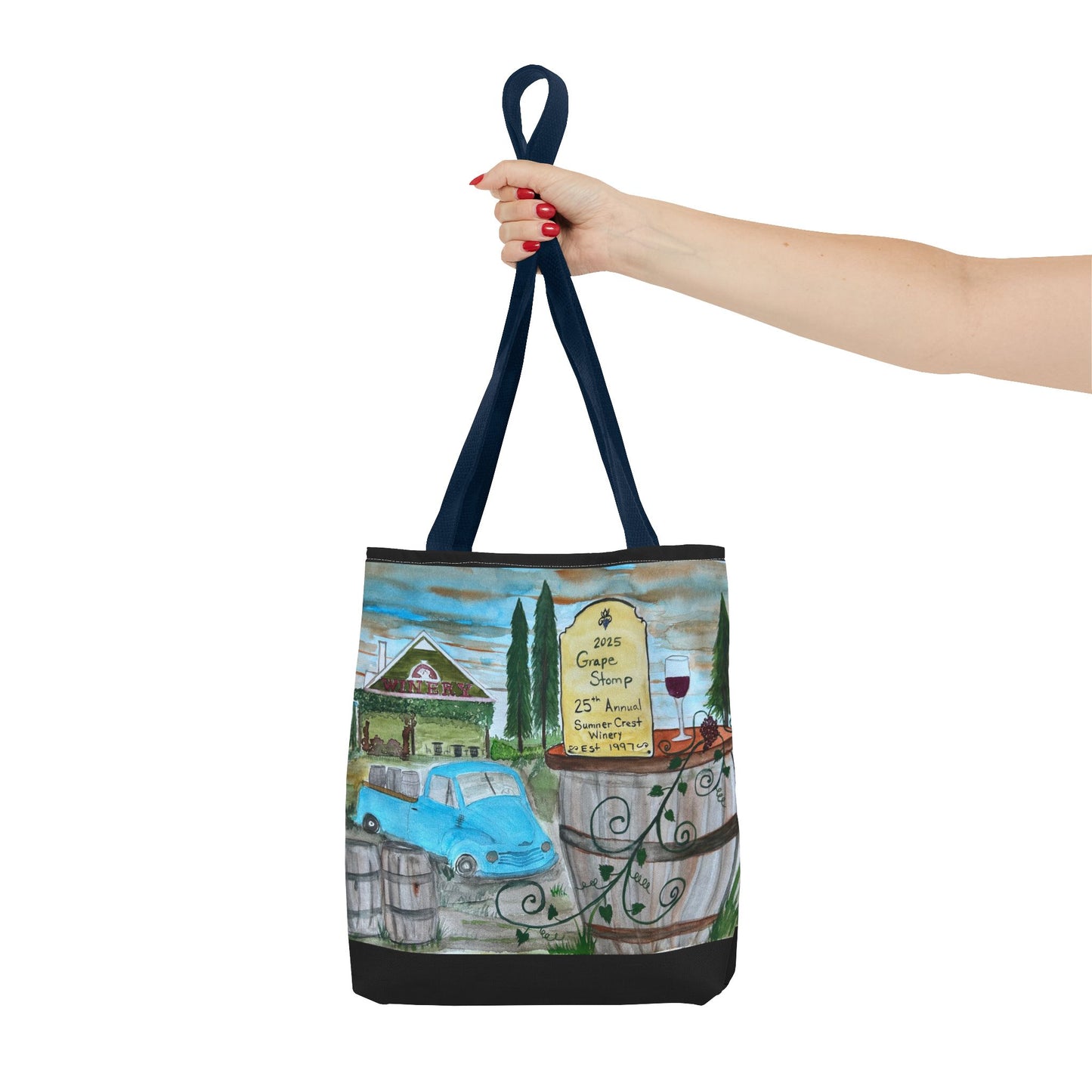 Sumner Crest Winery 25th Annual Grape Stomp is Charming Vineyard Tote Bag, Wine Lover Gift, Travel Bag, Grocery Tote, Eco-Friendly Shopping, Artisan Artwork