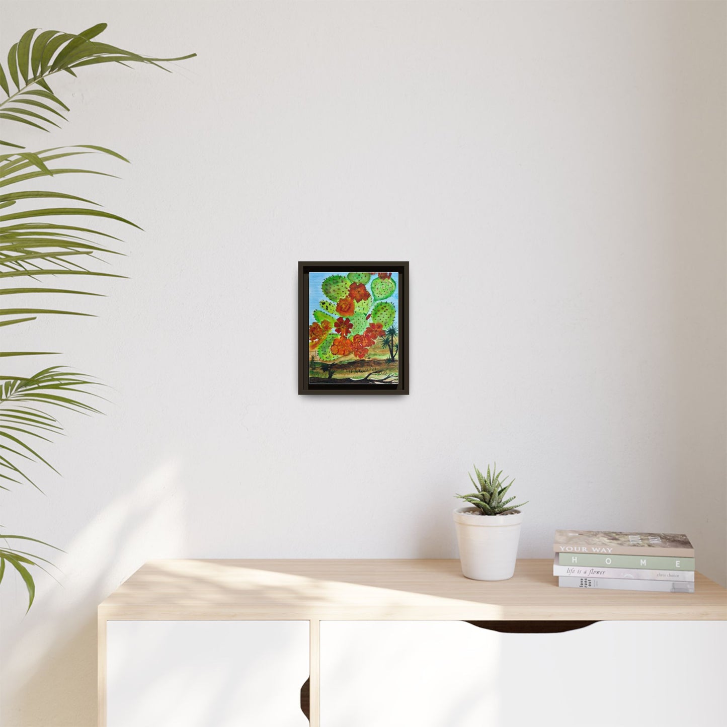 Prickly Pear Cactus Framed Canvas Print — Vertical Botanical Wall Art
