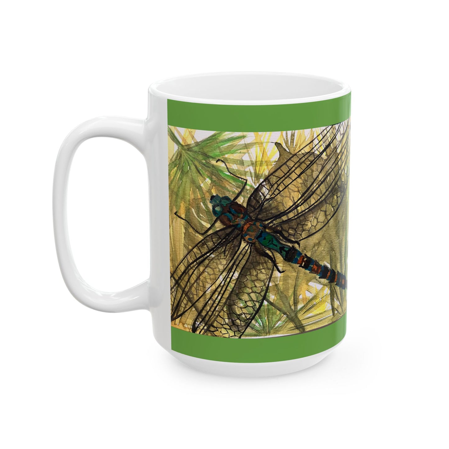 Dragonfly Art Ceramic Mug — Nature-Inspired 11oz/15oz Coffee Cup