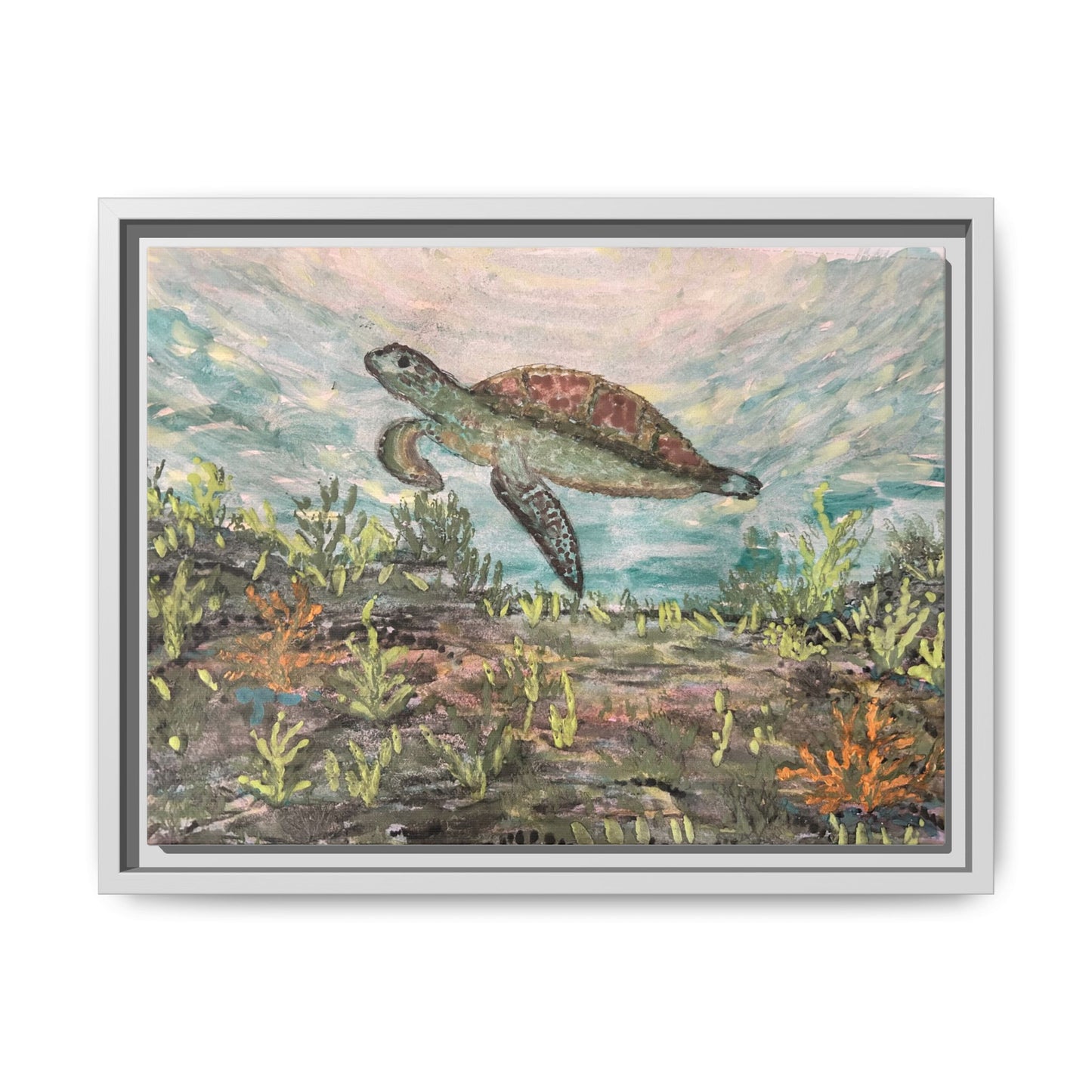 Sea Turtle Matte Canvas, Framed (Multi-color)