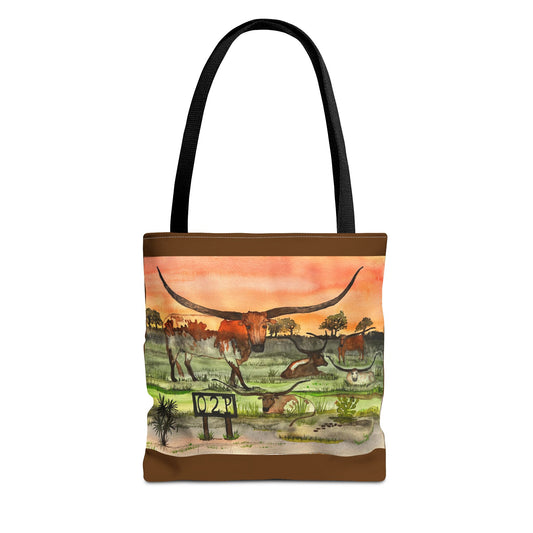 "Out 2 Pasture" Rescue Animal Ranch Texas Scene Tote Bag, Stylish Movie Tote, Longhorn Design Bag, Perfect Gift for Nature Lovers, Ideal for Shopping & Travel
