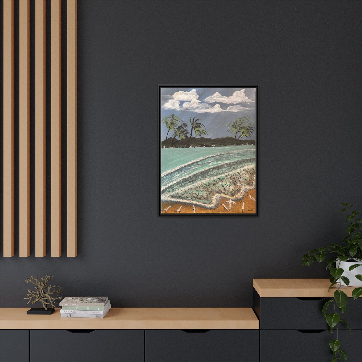 Tropical Seascape Matte Framed Canvas – Palm Trees Beach Wall Art