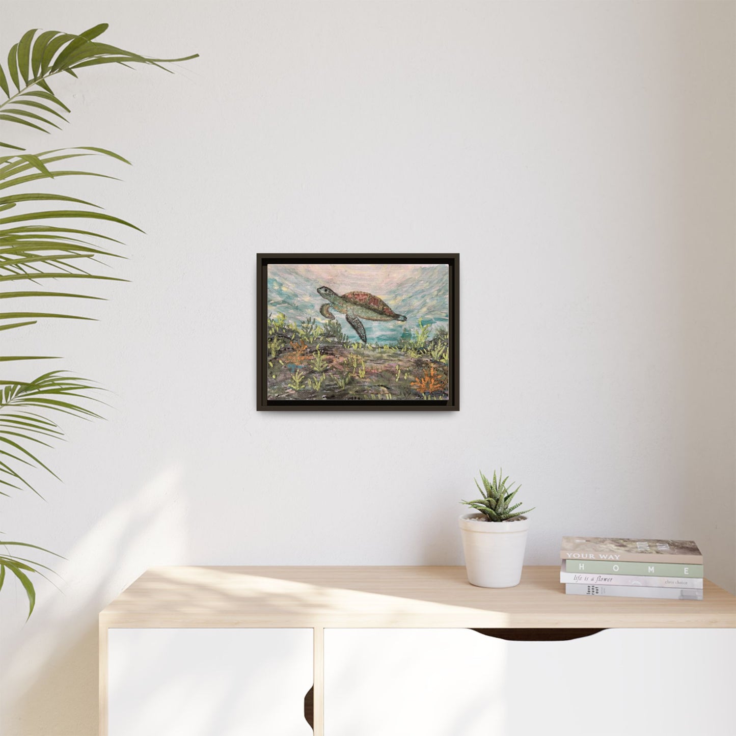 Sea Turtle Matte Canvas, Framed (Multi-color)