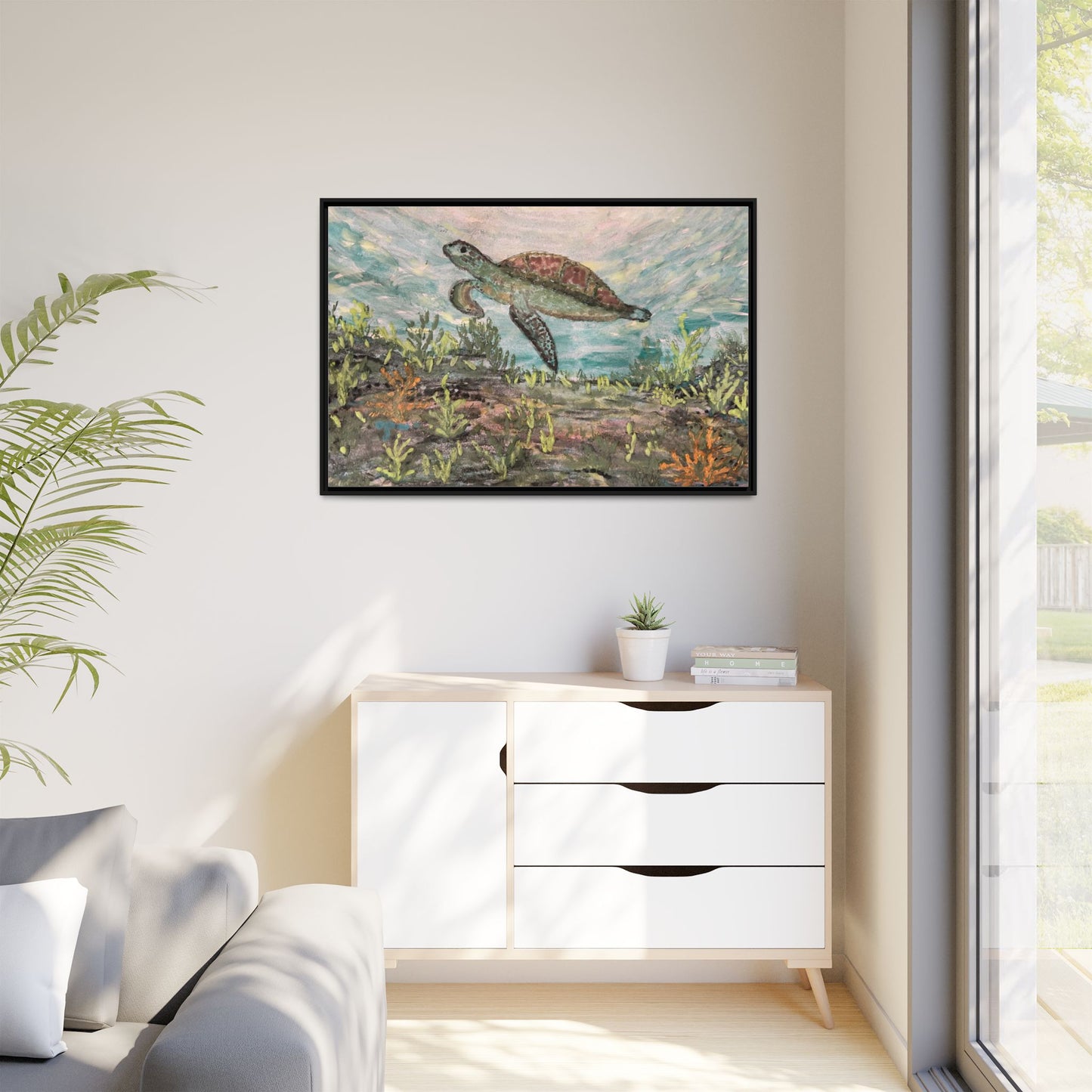 Sea Turtle Matte Canvas, Framed (Multi-color)
