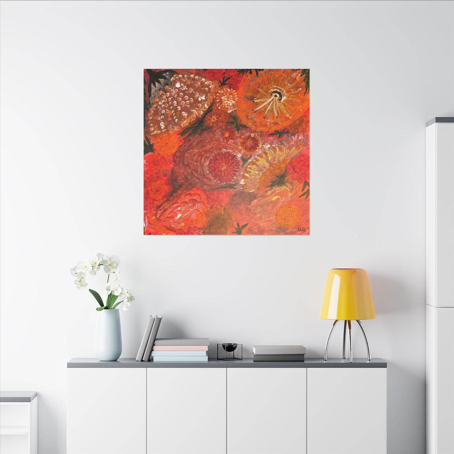 Canvas Print - Flower Burst Watercolor of Bright Red and Orange