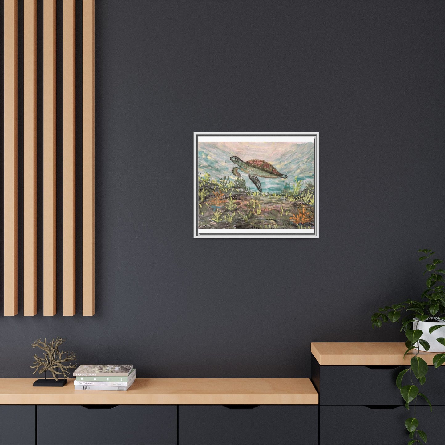 Sea Turtle Matte Canvas, Framed (Multi-color)