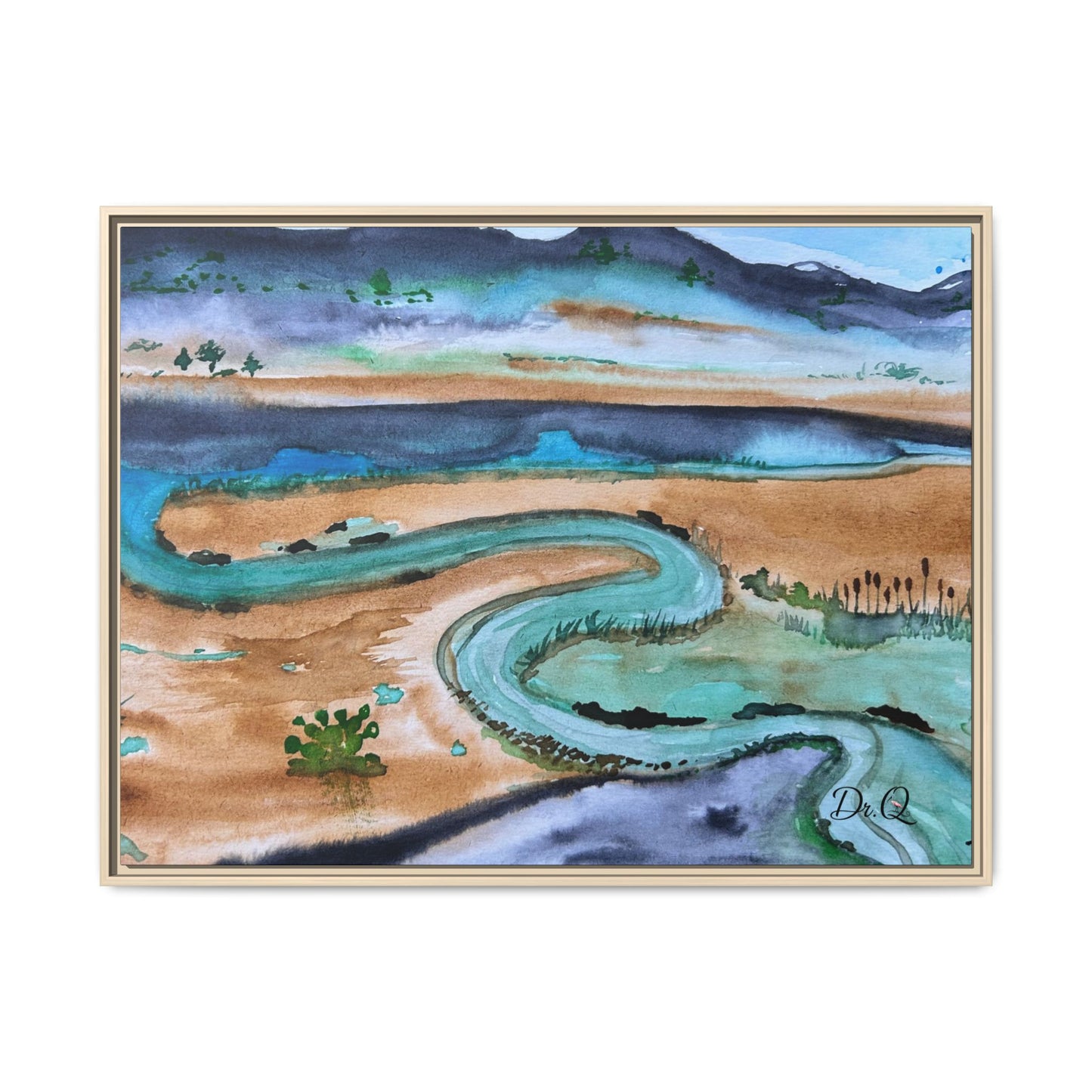 Winding River by Dr. Q - Framed Matte Canvas Watercolor Wall Art