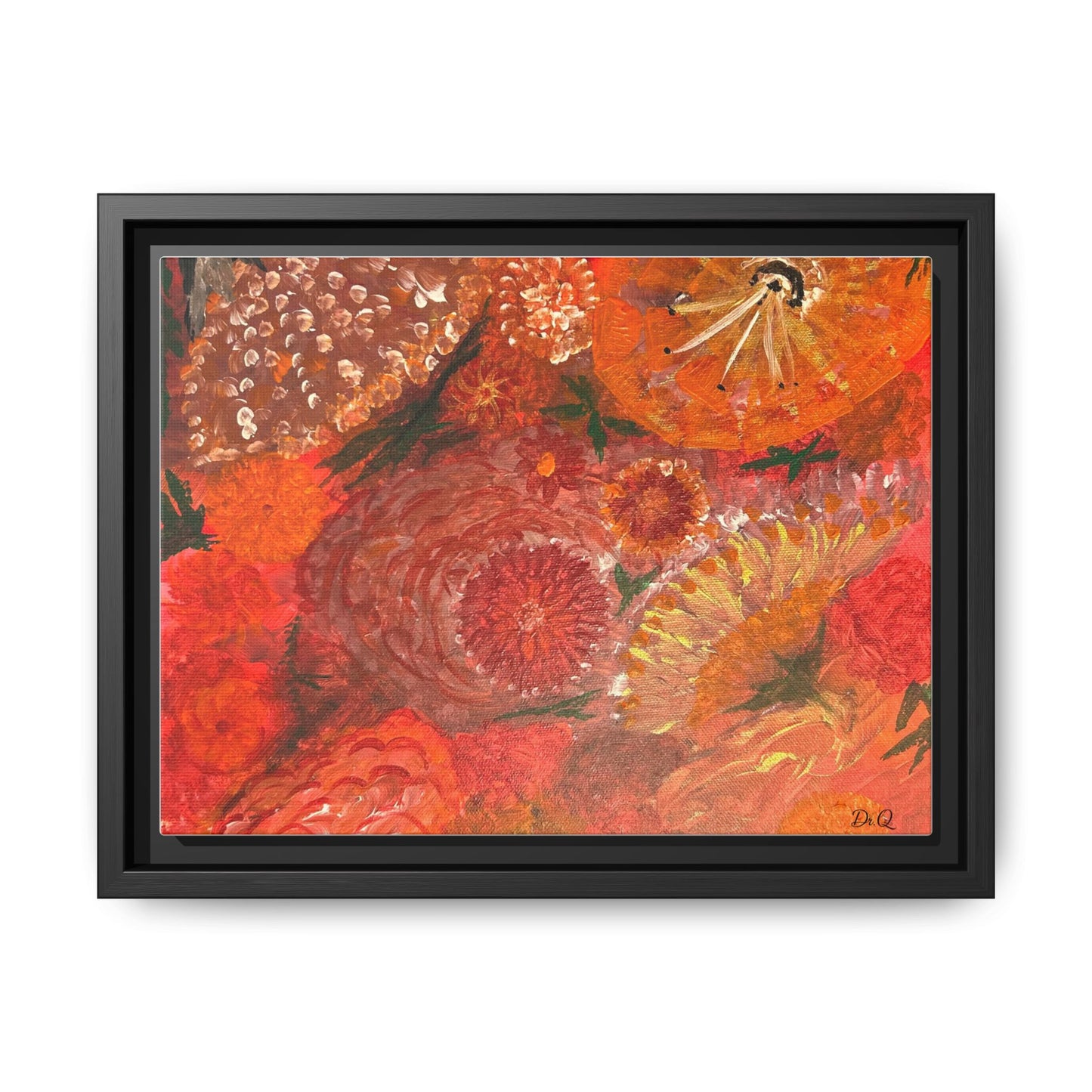 "Floral Burst" Abstract Red Floral Matte Canvas Framed Wall Art