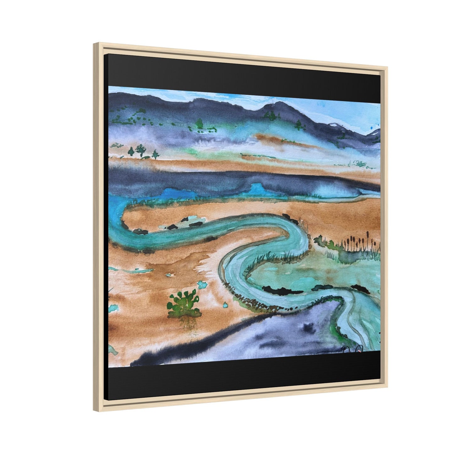 Winding River by Dr. Q - Framed Matte Canvas Watercolor Wall Art