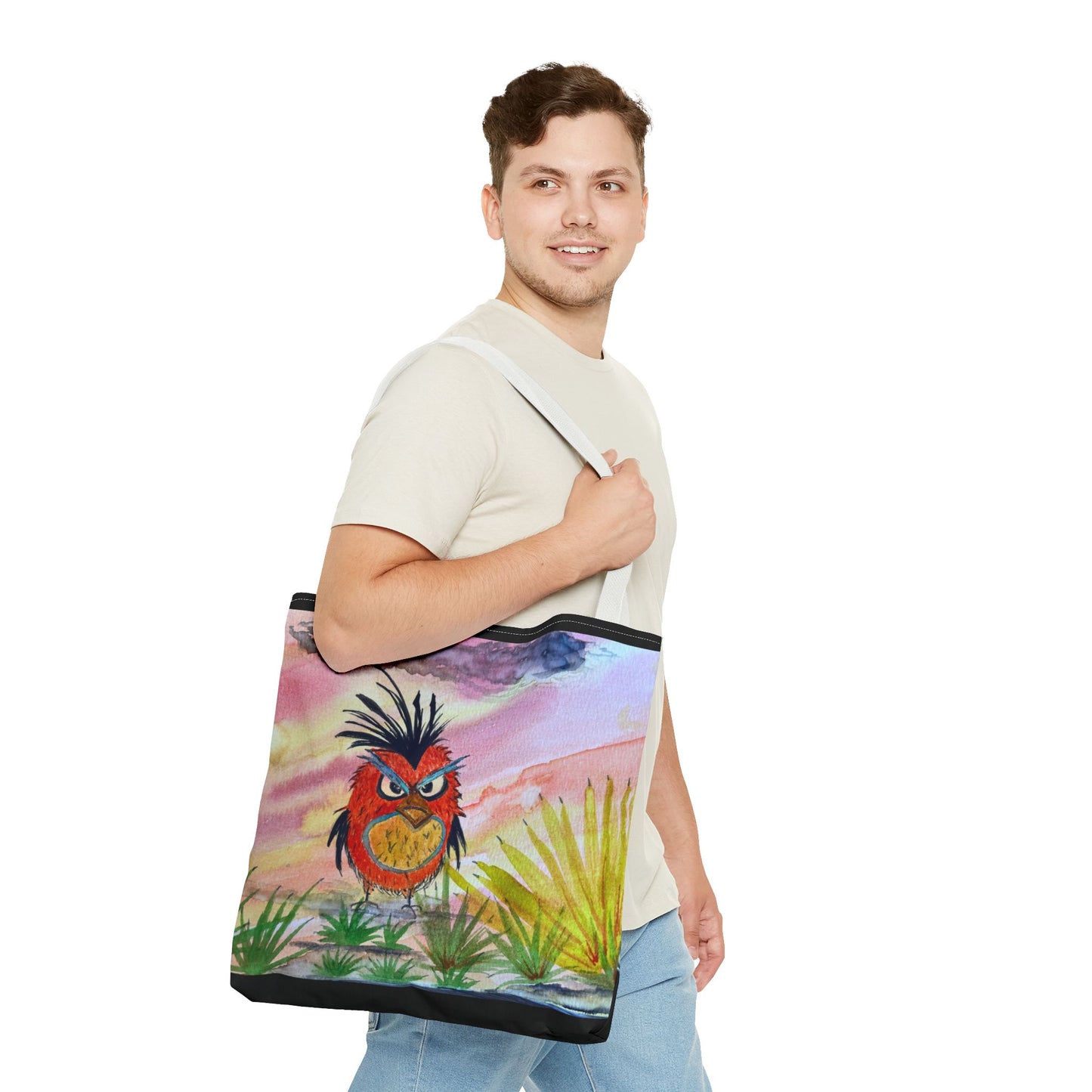 Funky Owl Art Tote Bag, Unique Tote for Shopping, Beach, Gift for Bird Lovers, Cute Eco-Friendly Carryall, Handmade Art Accessory