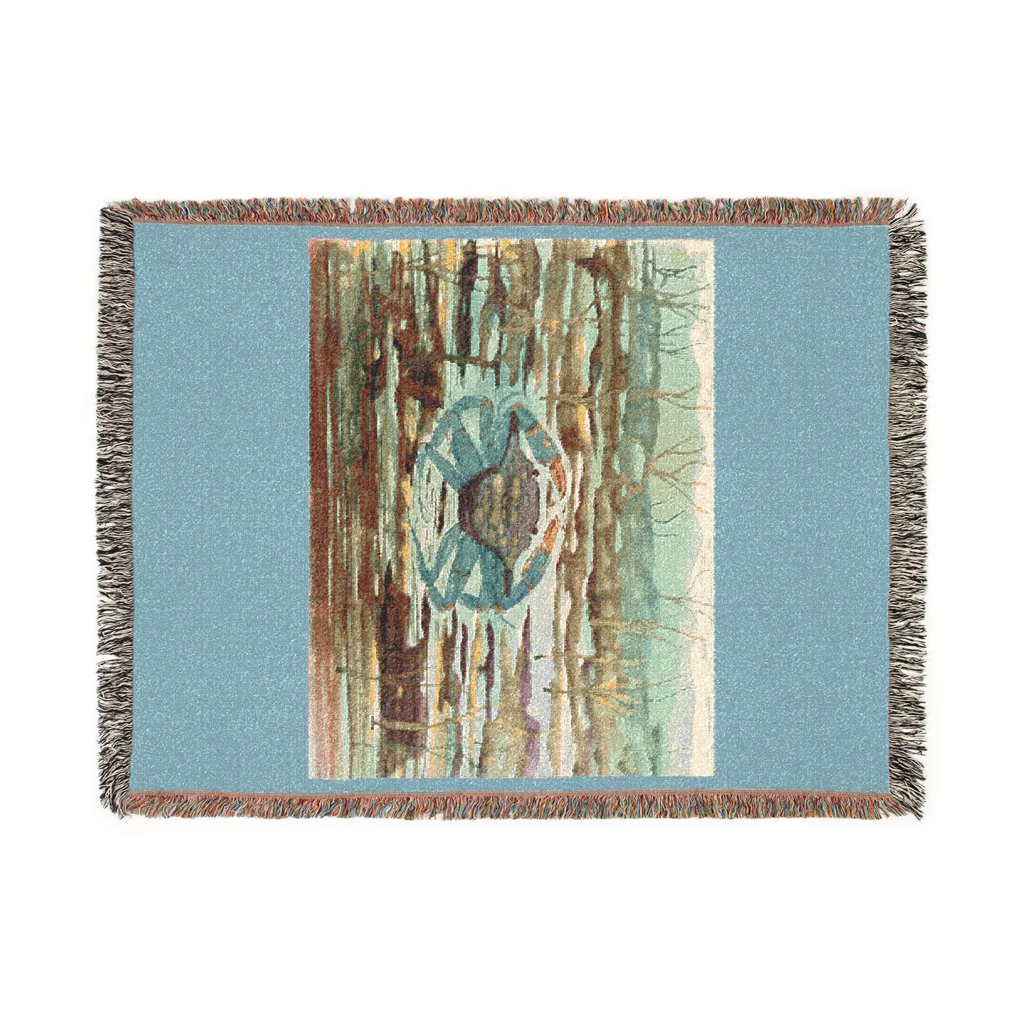 Blue Crab Coastal Woven Blanket — Boho Sea Life Throw with Nautical Sea Design