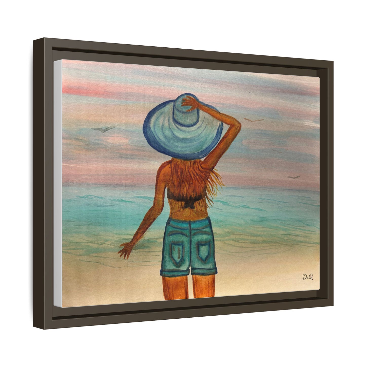 " My Sweet Girl" at the Beach Vibes Framed Canvas Art - Summer Sunset Decor