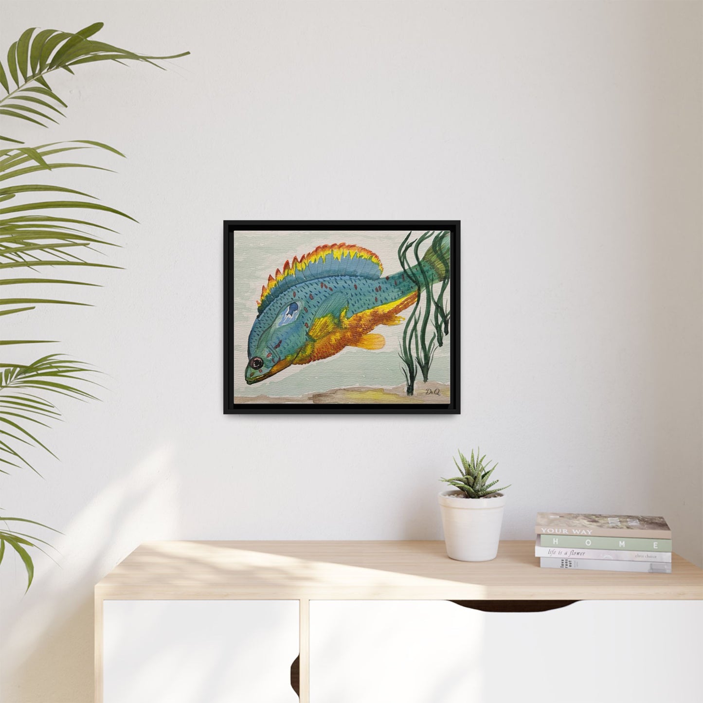 Texas Spotted Sunfish Watercolor Wall Art - Framed Matte Canvas