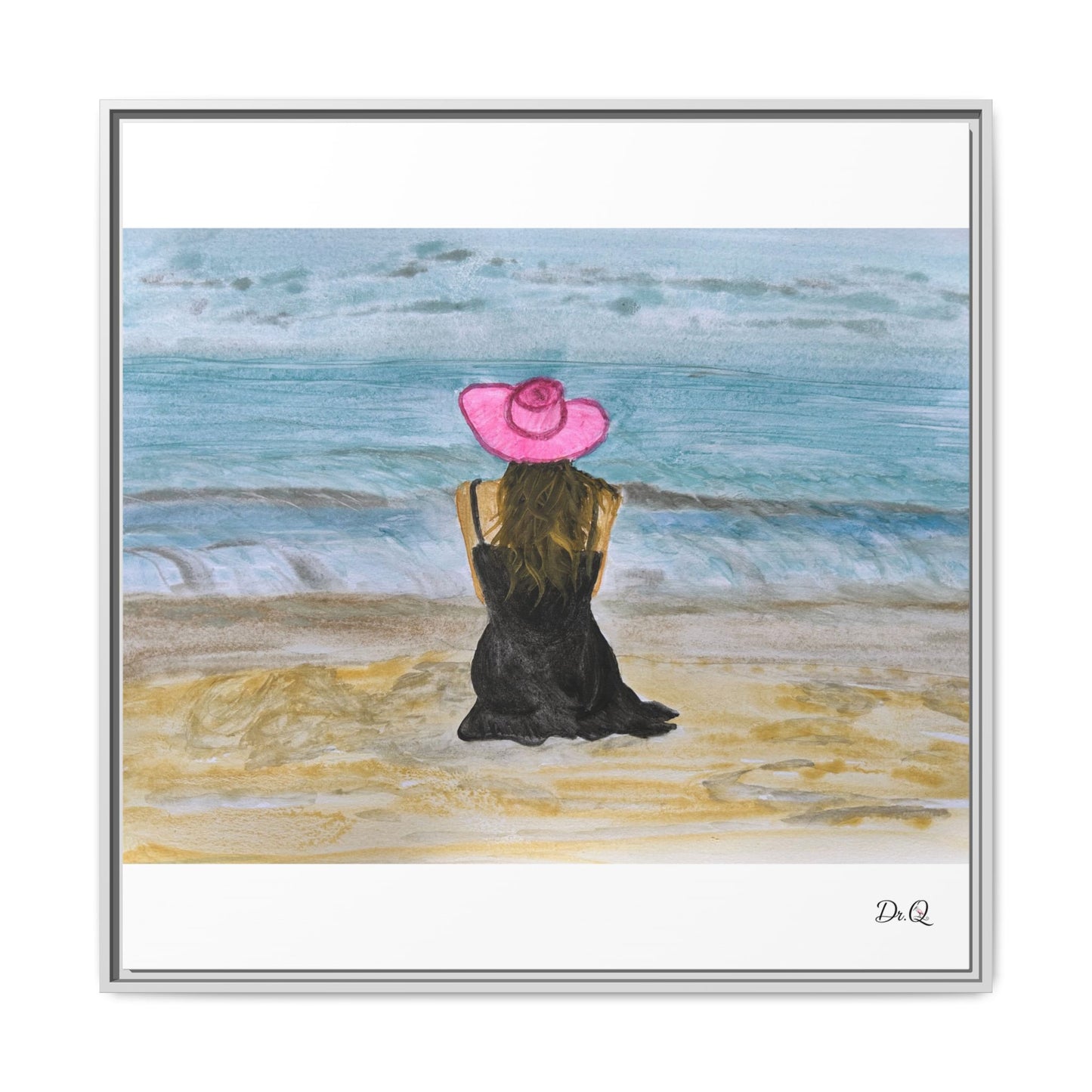 "For Shore" Beachside Lady Pink Floppy Hat - Seascape Wall Art
