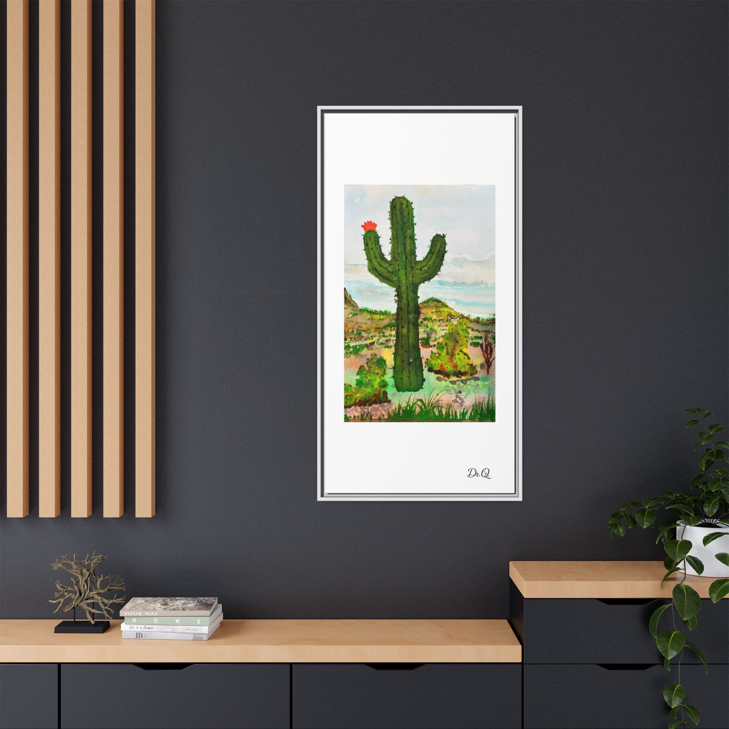Framed Cactus Canvas Print — Desert Watercolor Wall Art