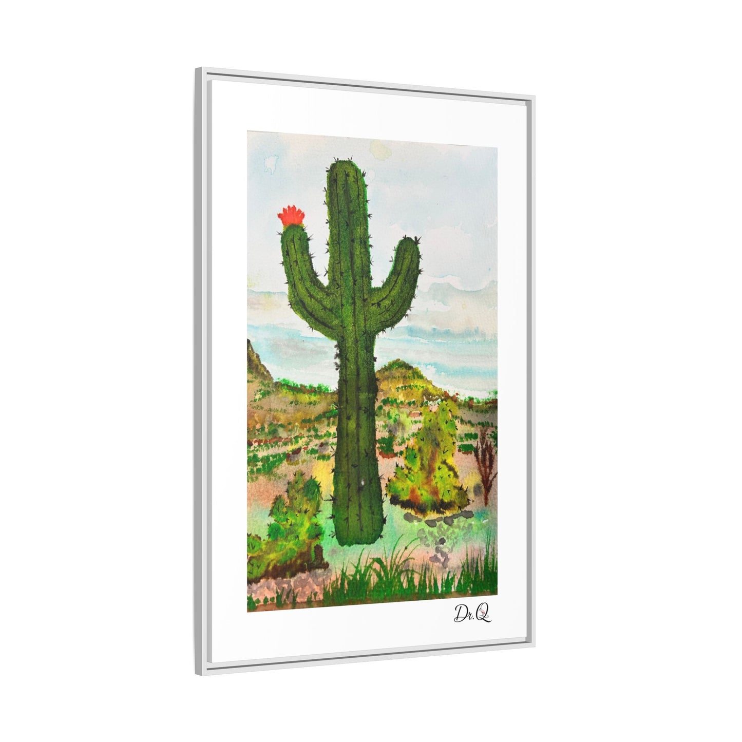 Framed Cactus Canvas Print — Desert Watercolor Wall Art