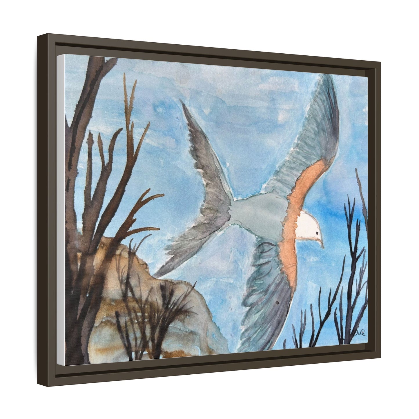 Framed Matte Canvas Wall Art — Soaring Seagull Coastal Print