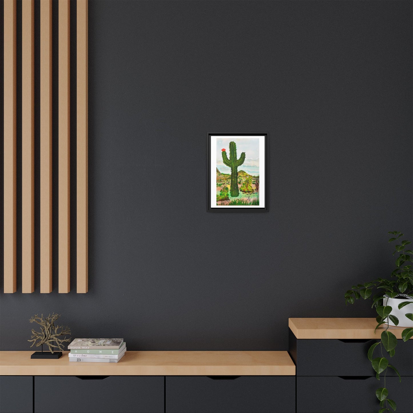 Framed Cactus Canvas Print — Desert Watercolor Wall Art