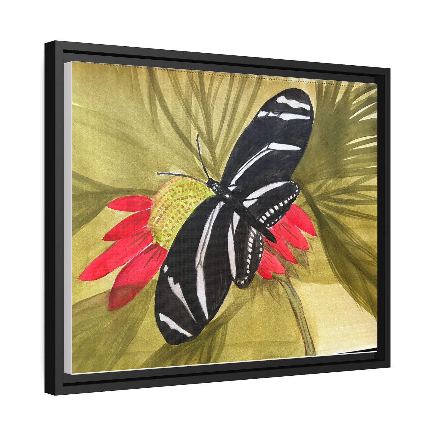 Butterfly Watercolor Print Matte Canvas, Black Frame