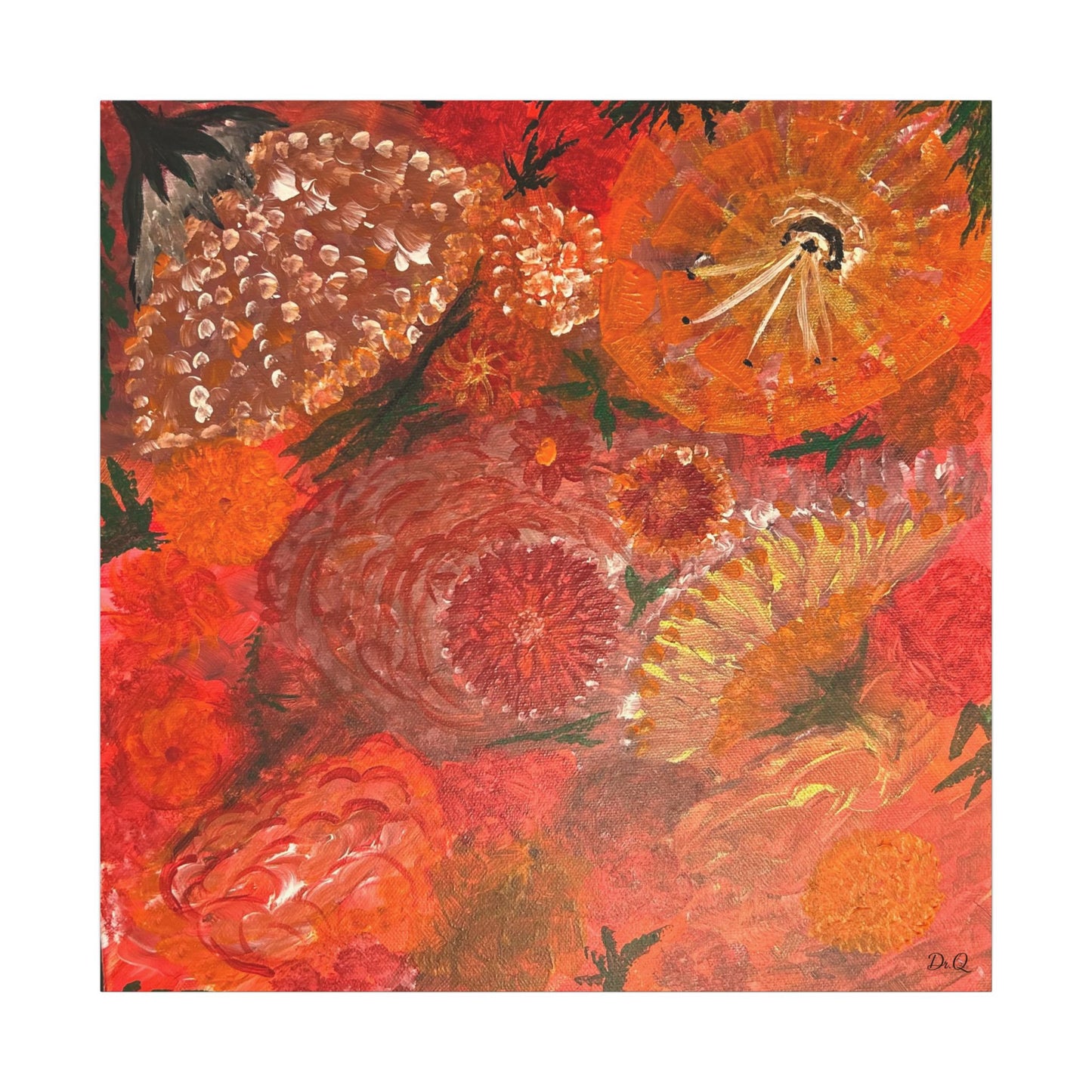 Canvas Print - Flower Burst Watercolor of Bright Red and Orange