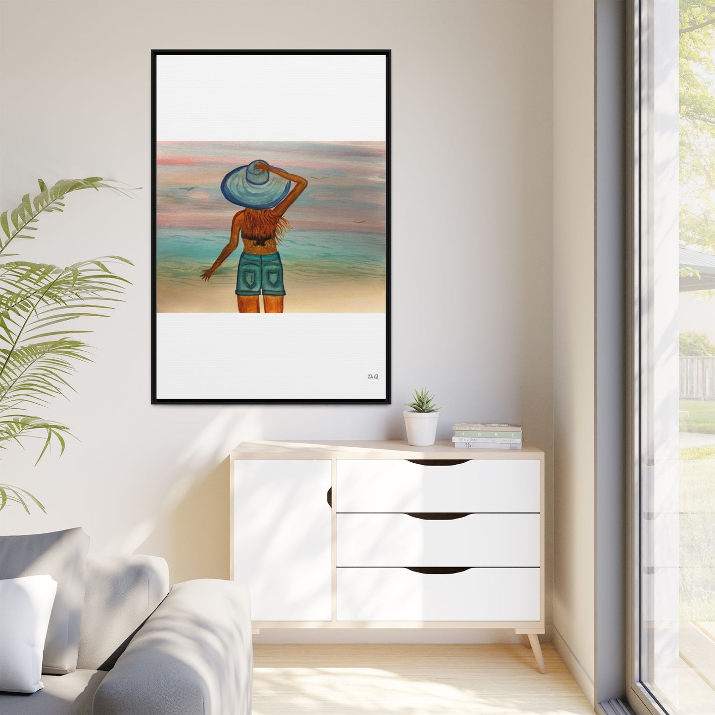 " My Sweet Girl" at the Beach Vibes Framed Canvas Art - Summer Sunset Decor