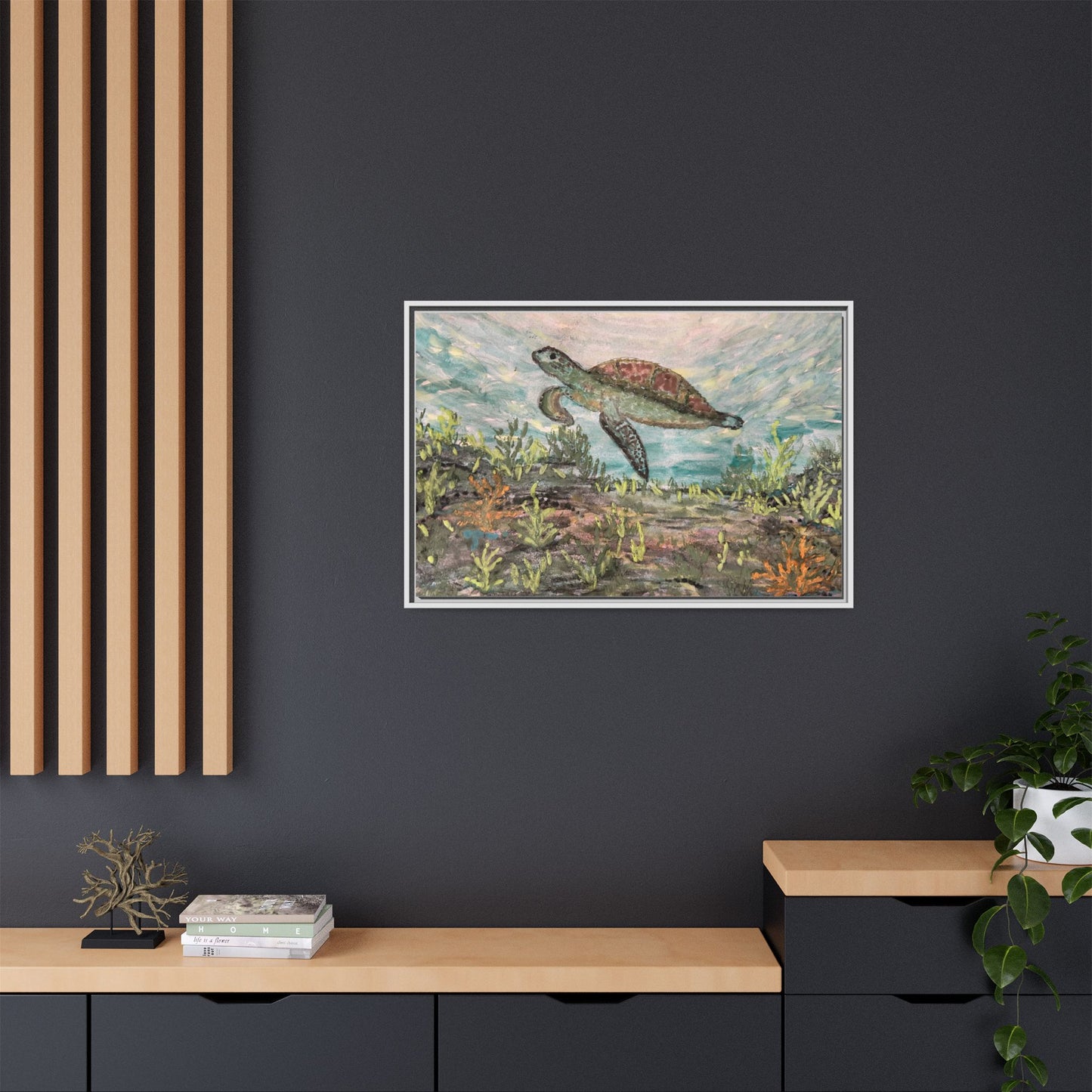 Sea Turtle Matte Canvas, Framed (Multi-color)