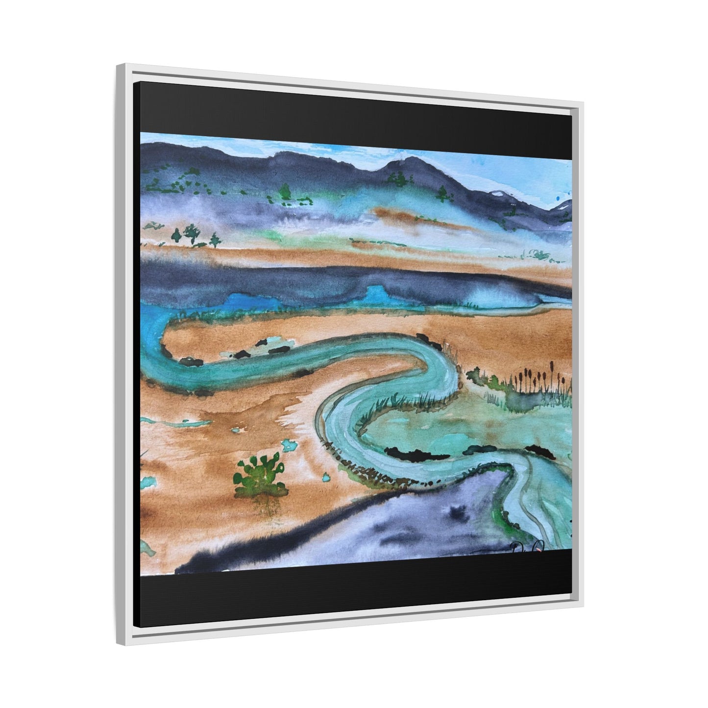 Winding River by Dr. Q - Framed Matte Canvas Watercolor Wall Art