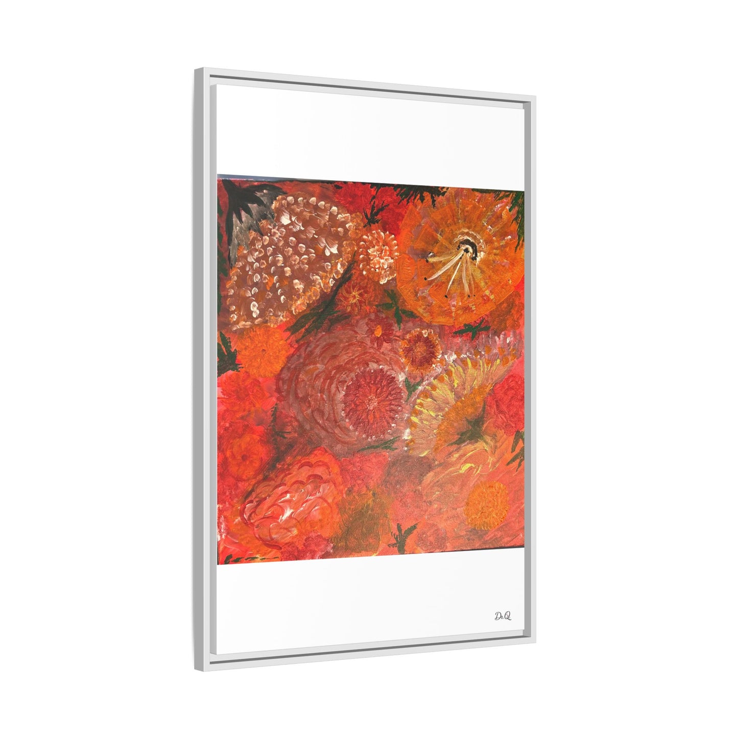 "Floral Burst" Abstract Red Floral Matte Canvas Framed Wall Art